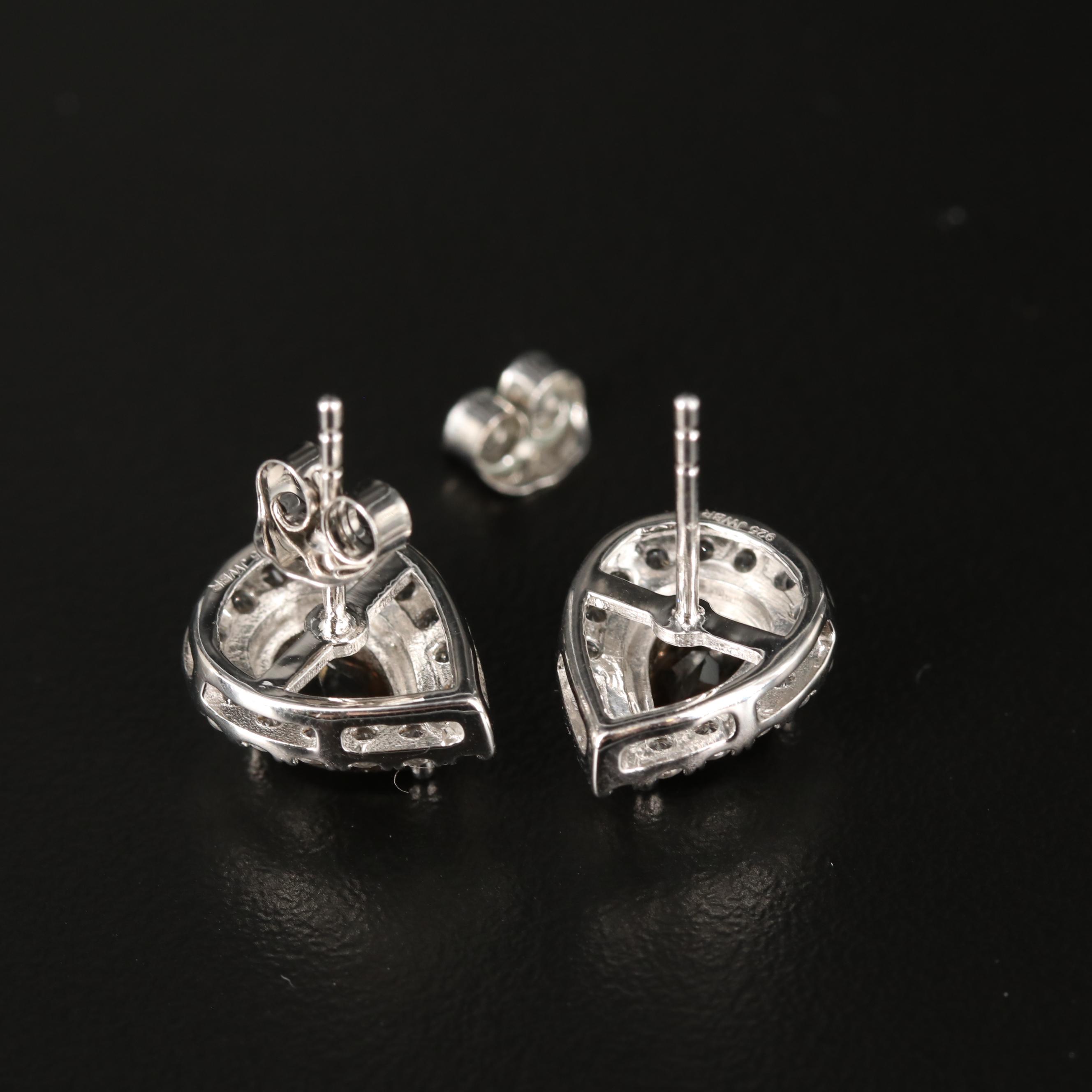 Sterling Smoky Quartz and Sapphire Earrings