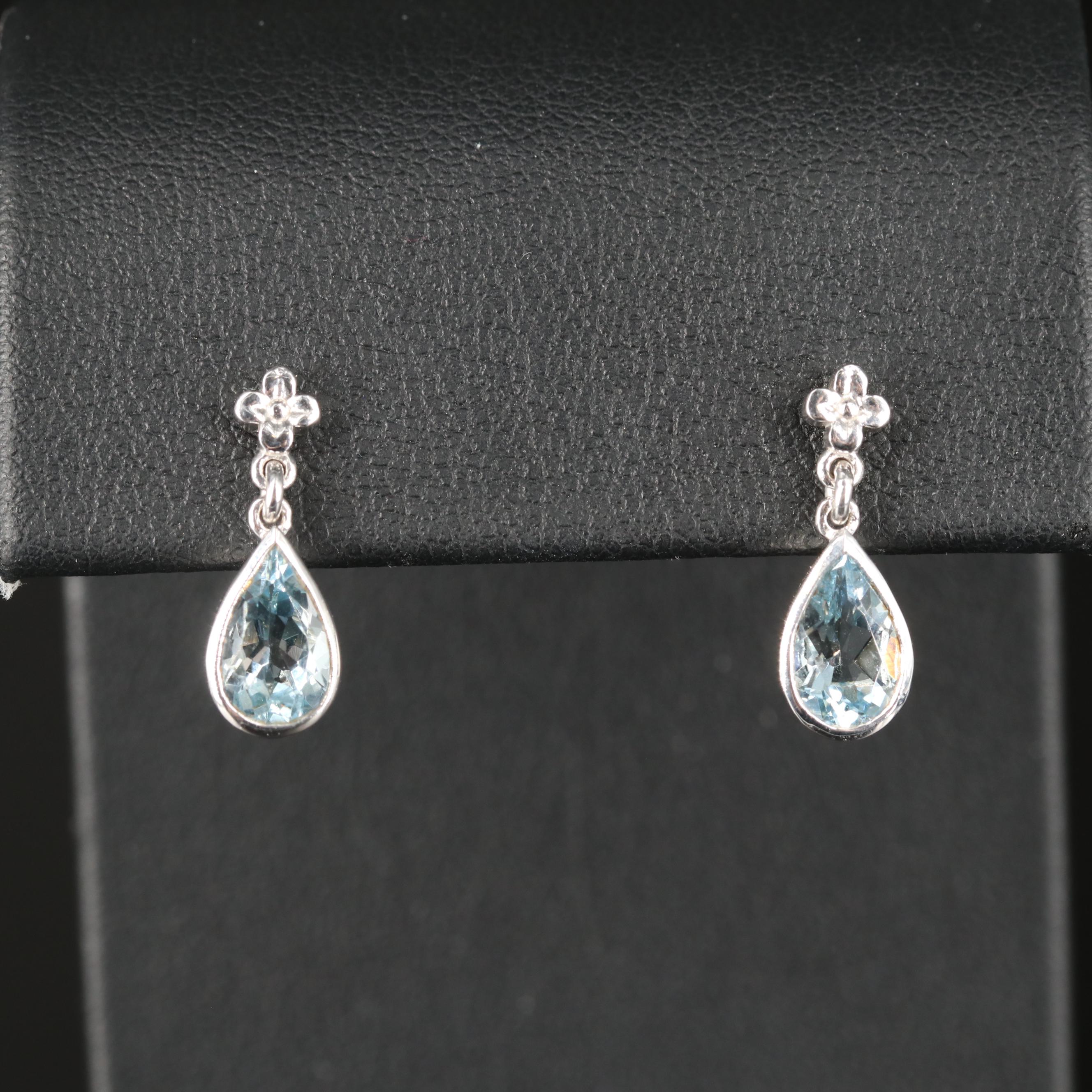 Sterling Silver Aquamarine Floral Earrings