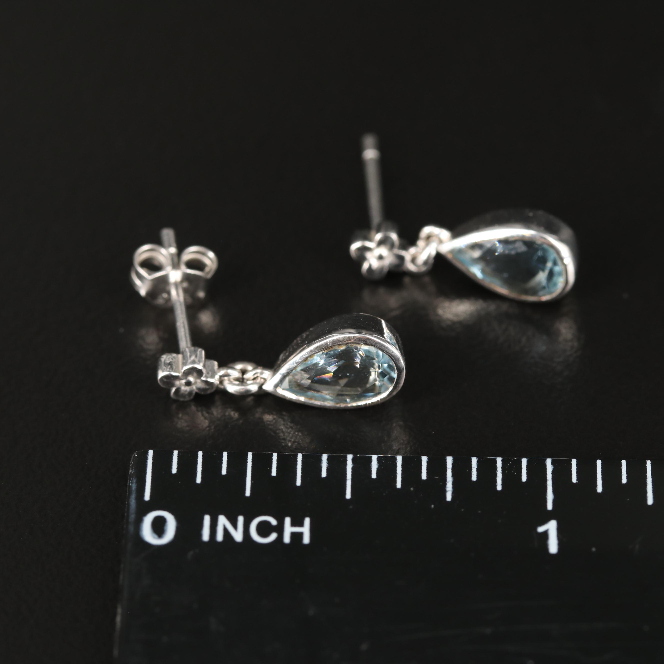 Sterling Silver Aquamarine Floral Earrings