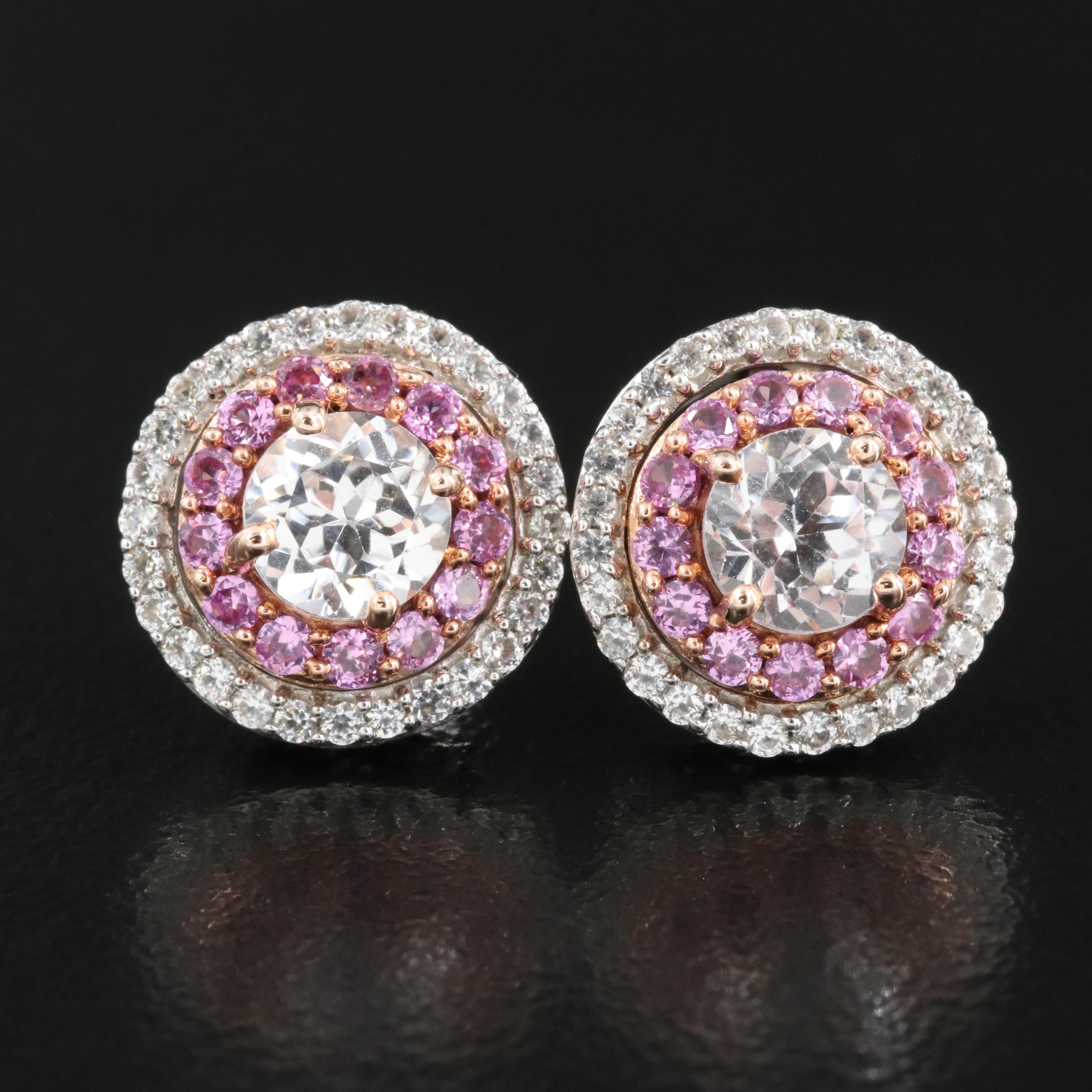 Sterling Sapphire Stud Earrings with 10K Rose Gold Accent