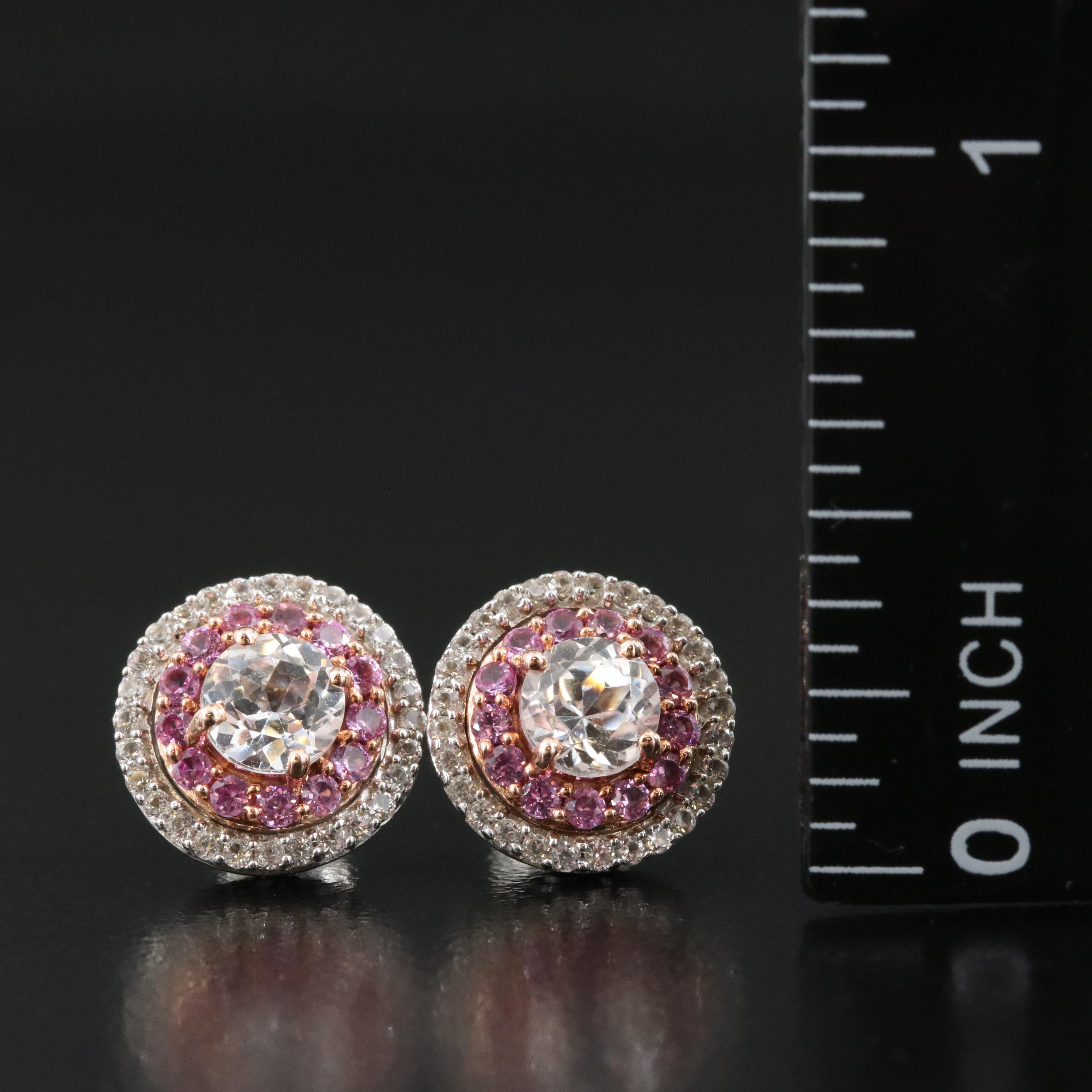 Sterling Sapphire Stud Earrings with 10K Rose Gold Accent