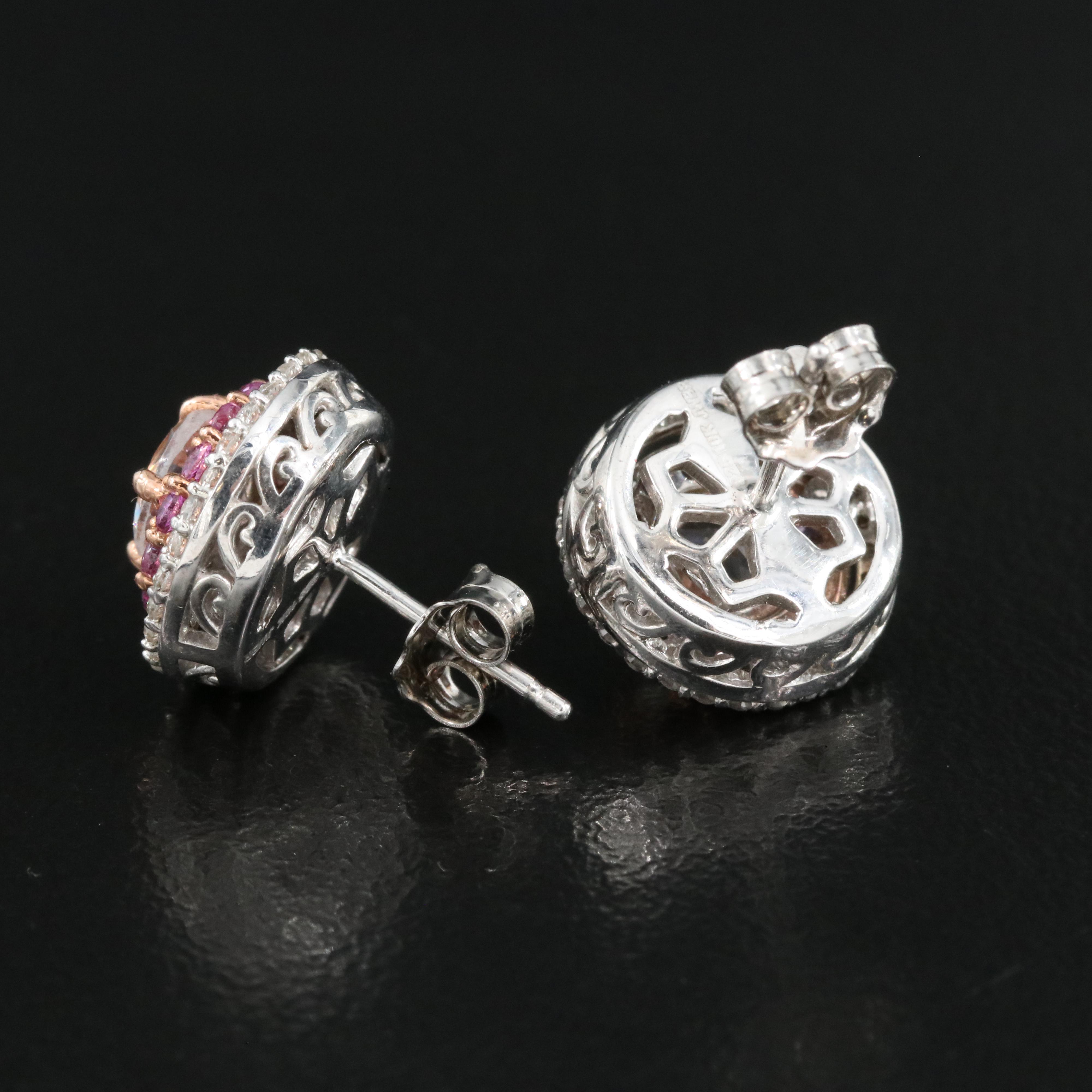 Sterling Sapphire Stud Earrings with 10K Rose Gold Accent