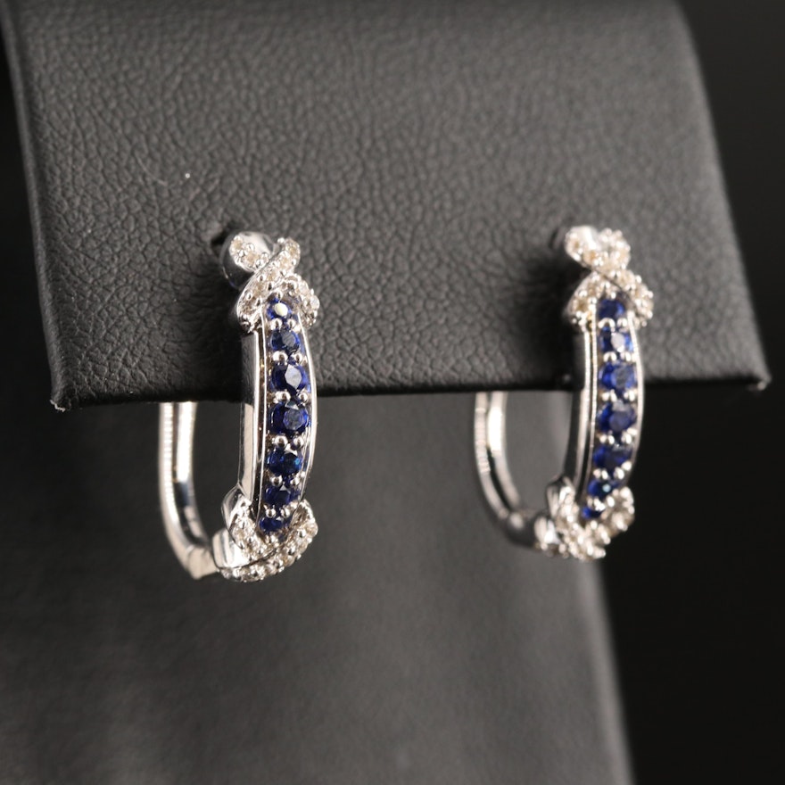 Sterling Sapphire Hinged Hoop Earrings