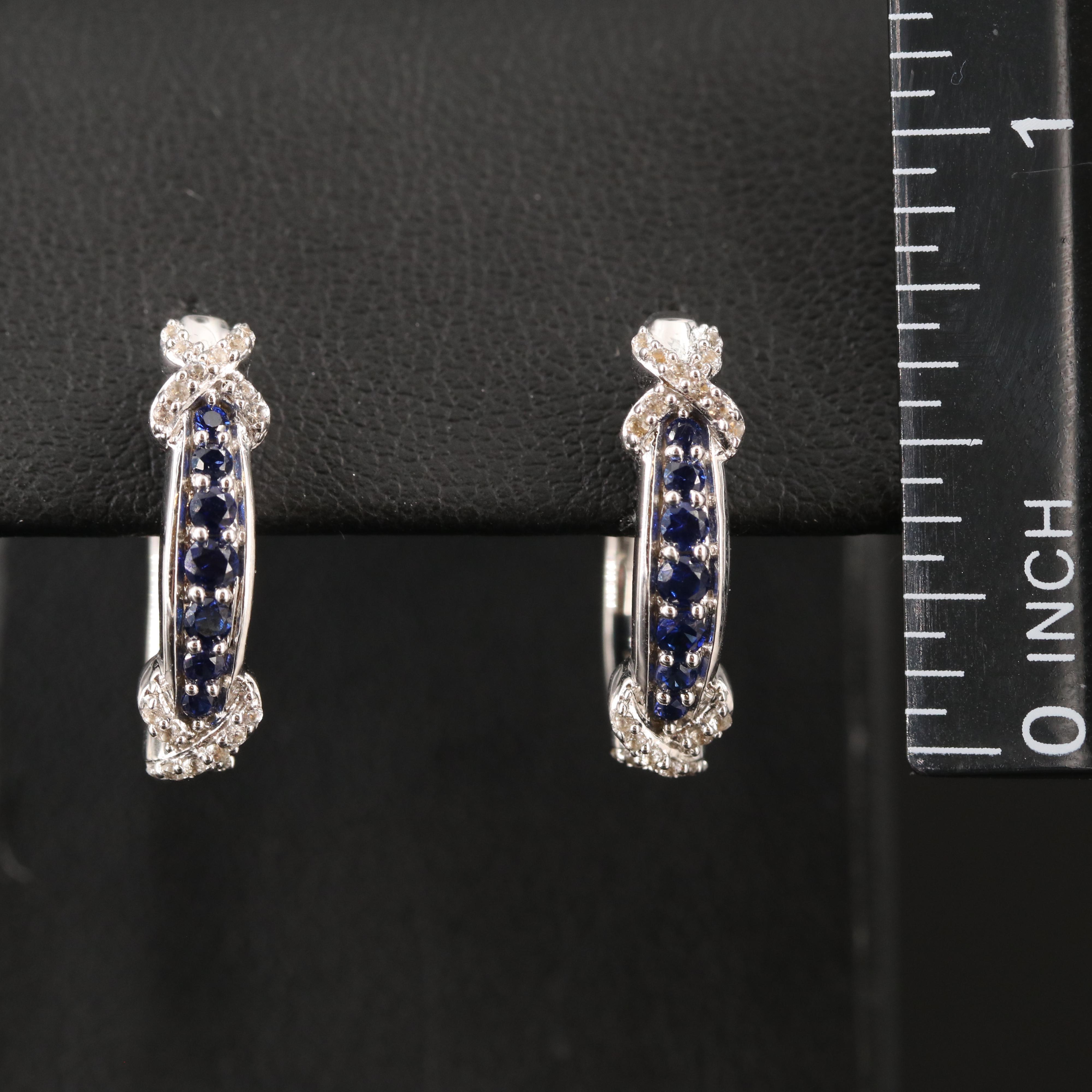 Sterling Sapphire Hinged Hoop Earrings
