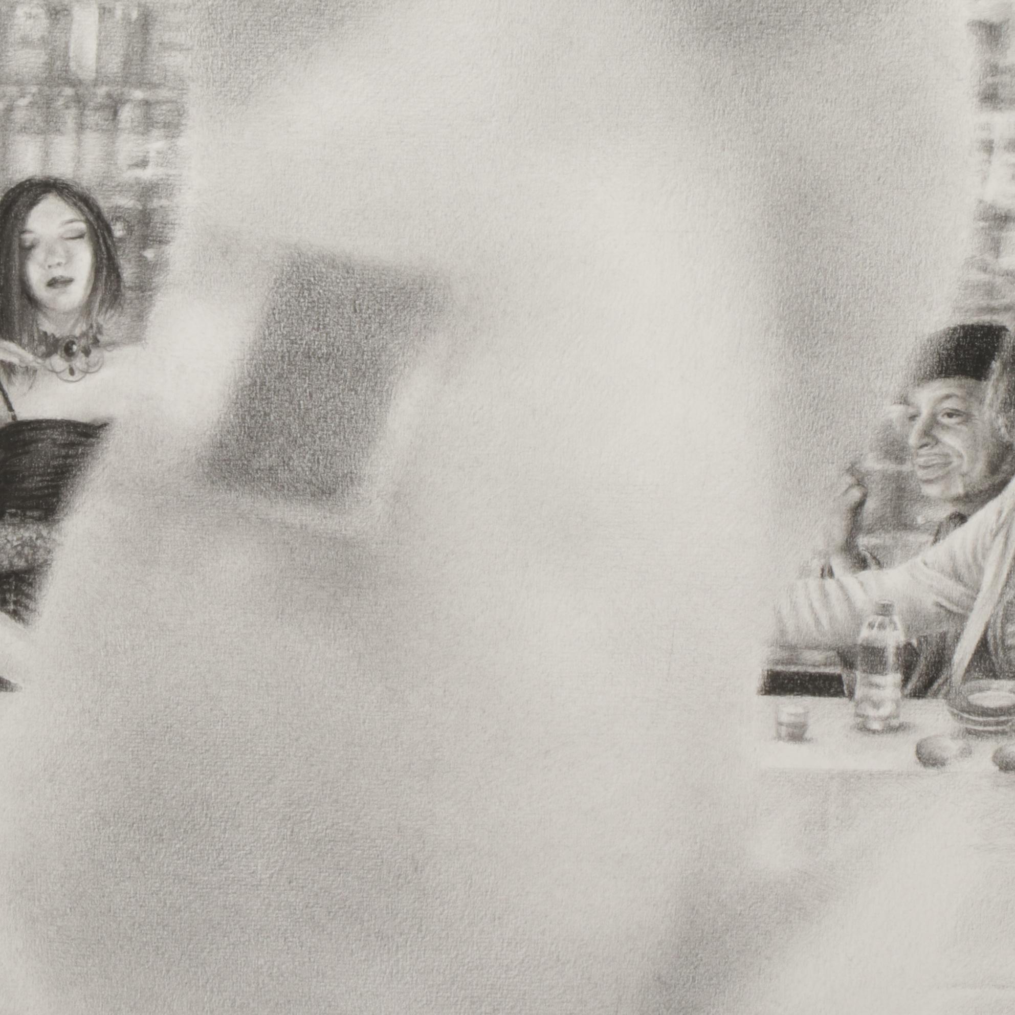 Street Art Charcoal Drawing of "Last Supper" Homage, 2017