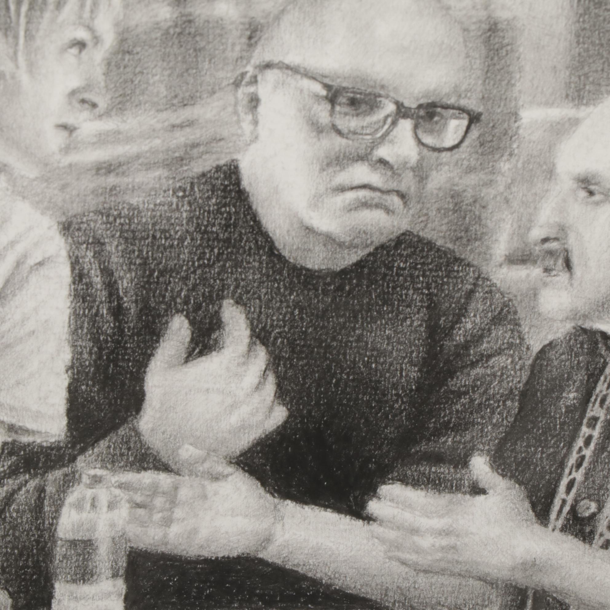 Street Art Charcoal Drawing of "Last Supper" Homage, 2017