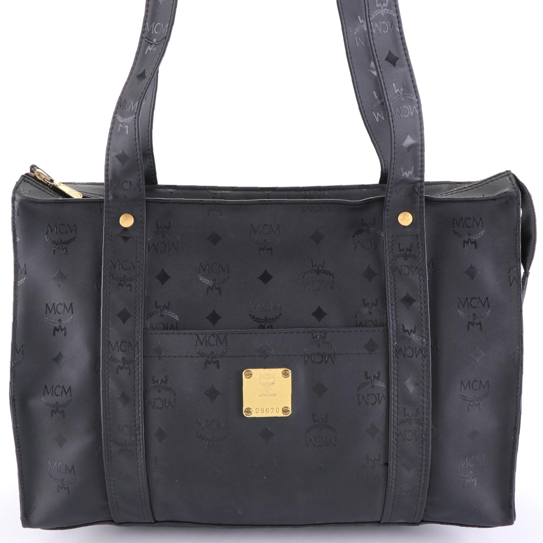MCM Long Handle Tote Bag in Black Visetos Vinyl