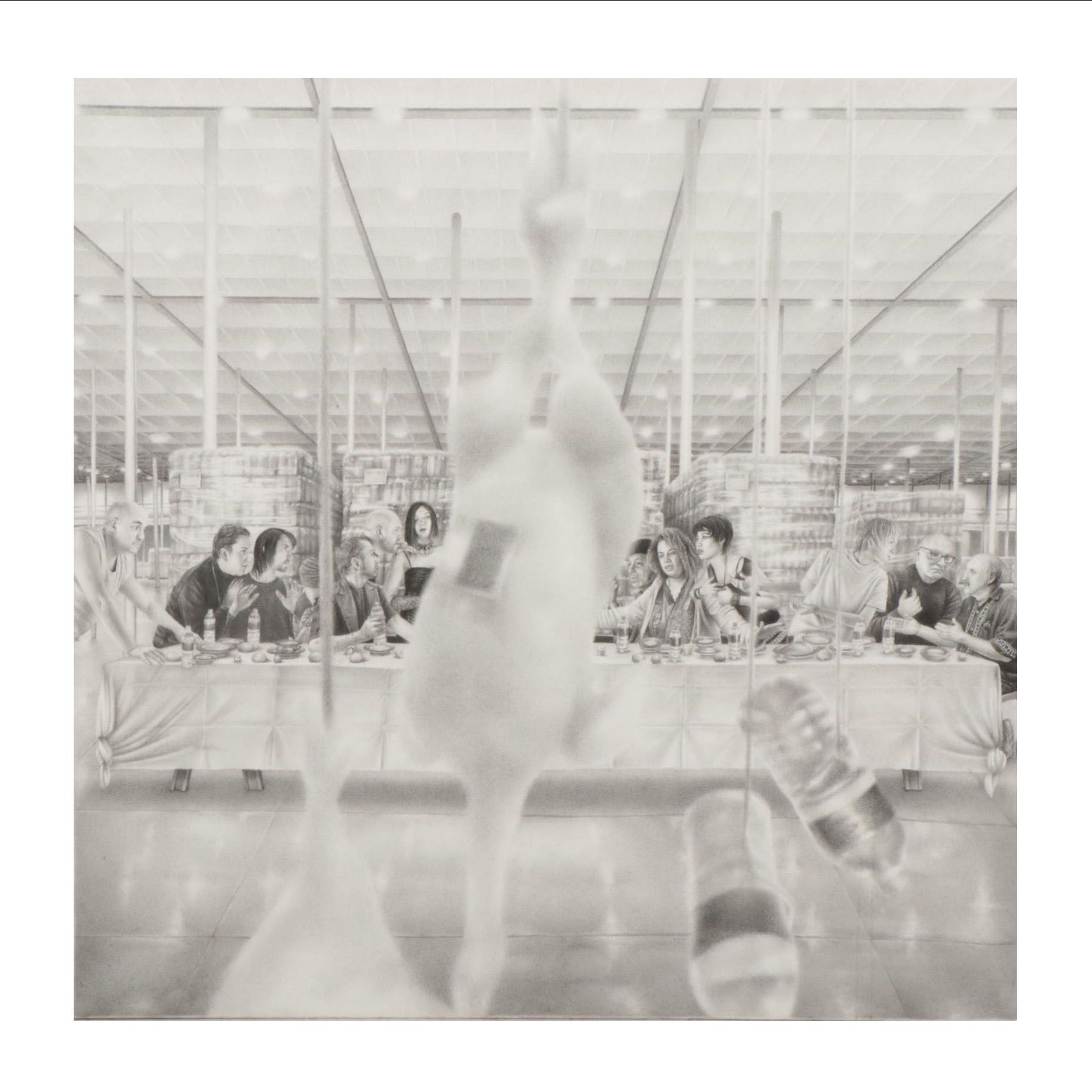 Street Art Charcoal Drawing of "Last Supper" Homage, 2017