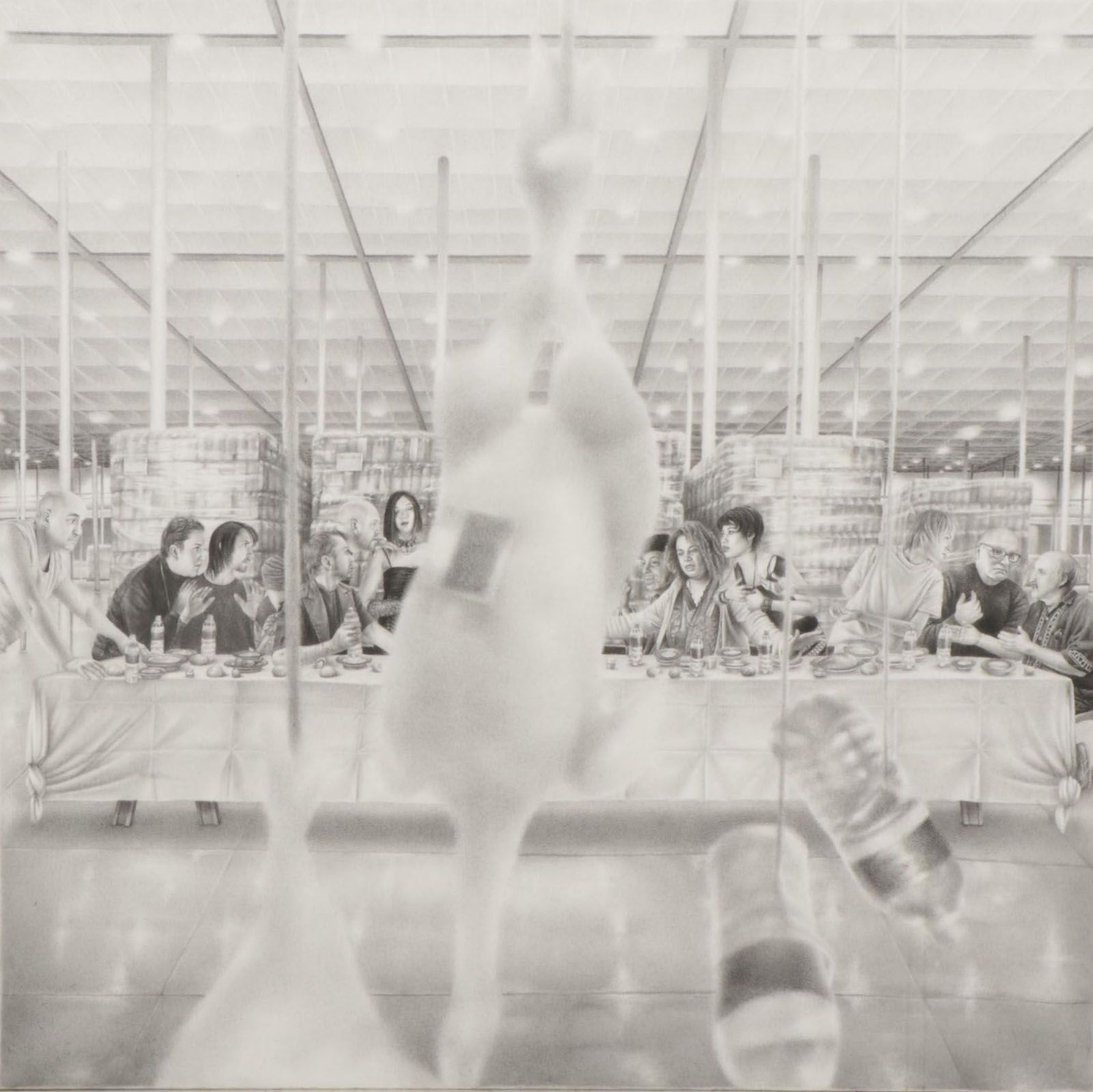 Street Art Charcoal Drawing of "Last Supper" Homage, 2017