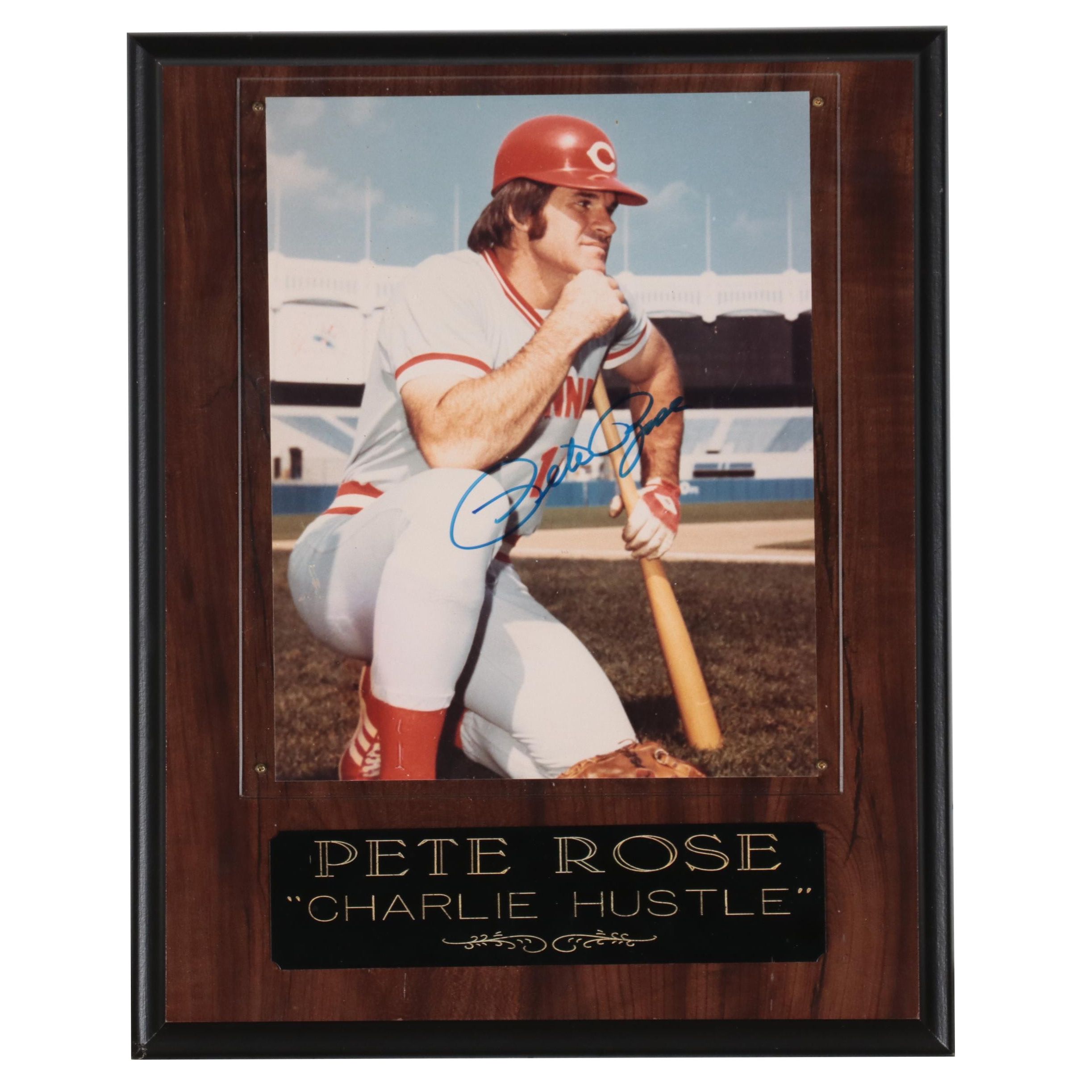 Pete Rose Signed "Charlie Hustle" Display, Cincinnati Reds, MVP