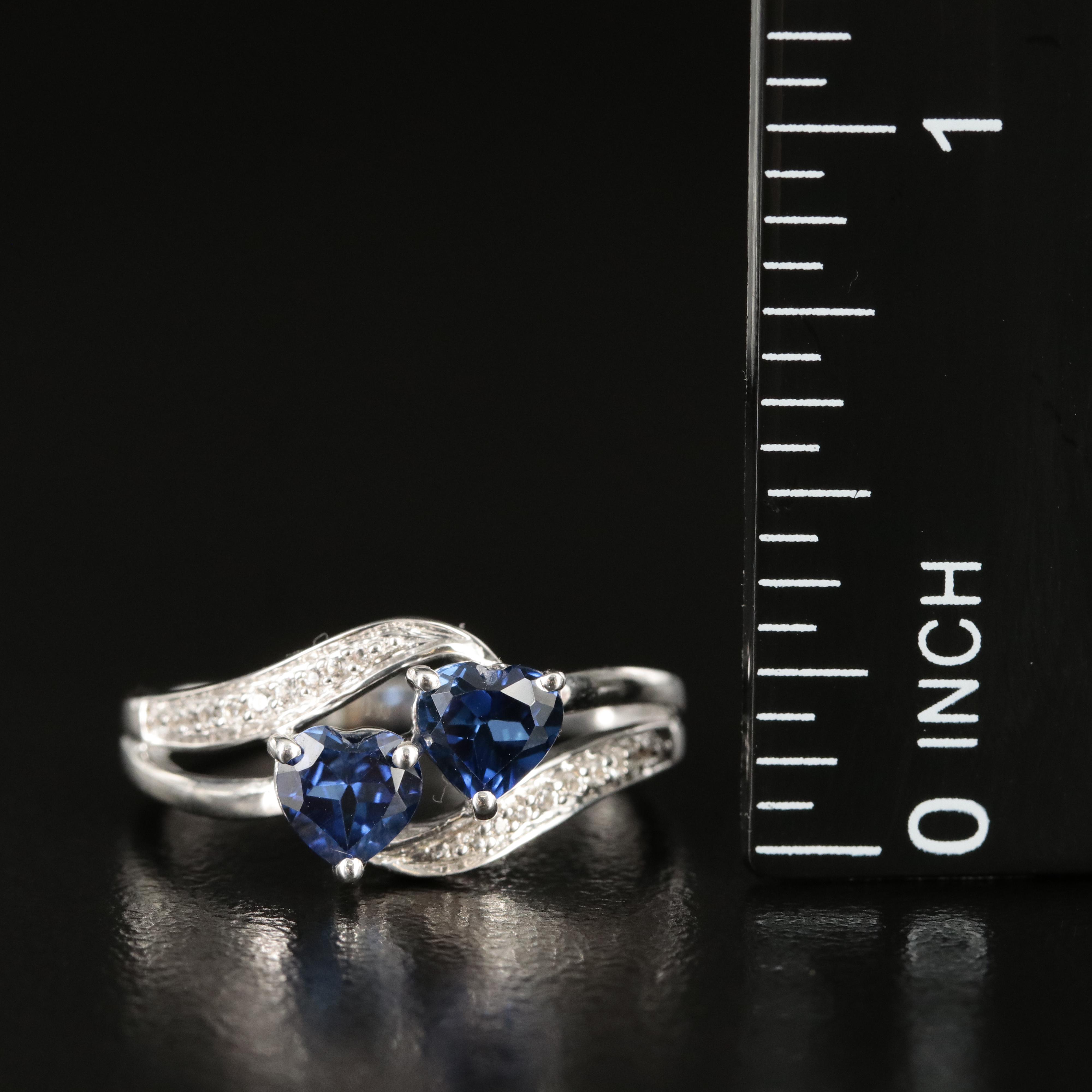 Sterling Sapphire Double Heart Ring