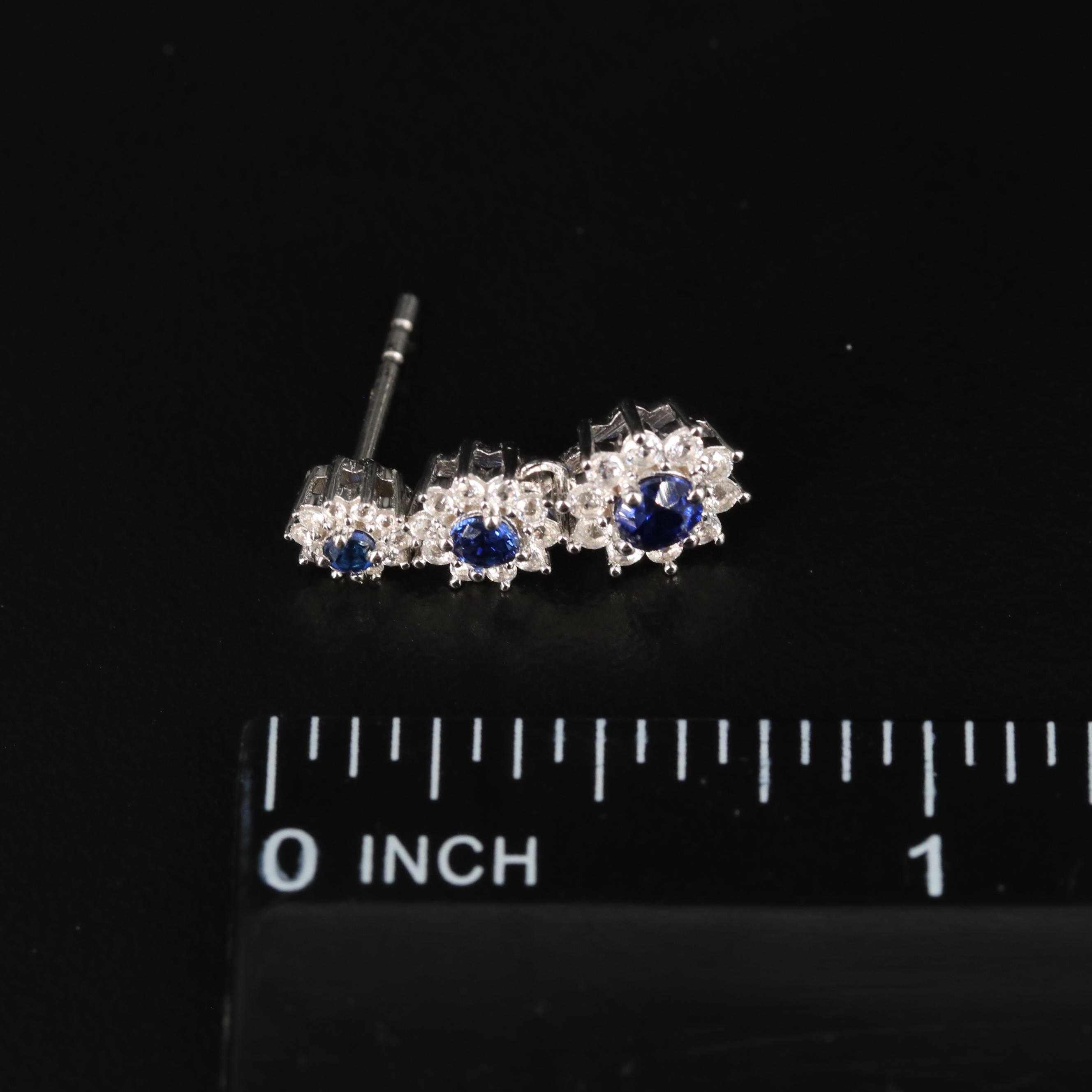 Sterling Silver Sapphire and White Sapphire Graduated Flower Earrings