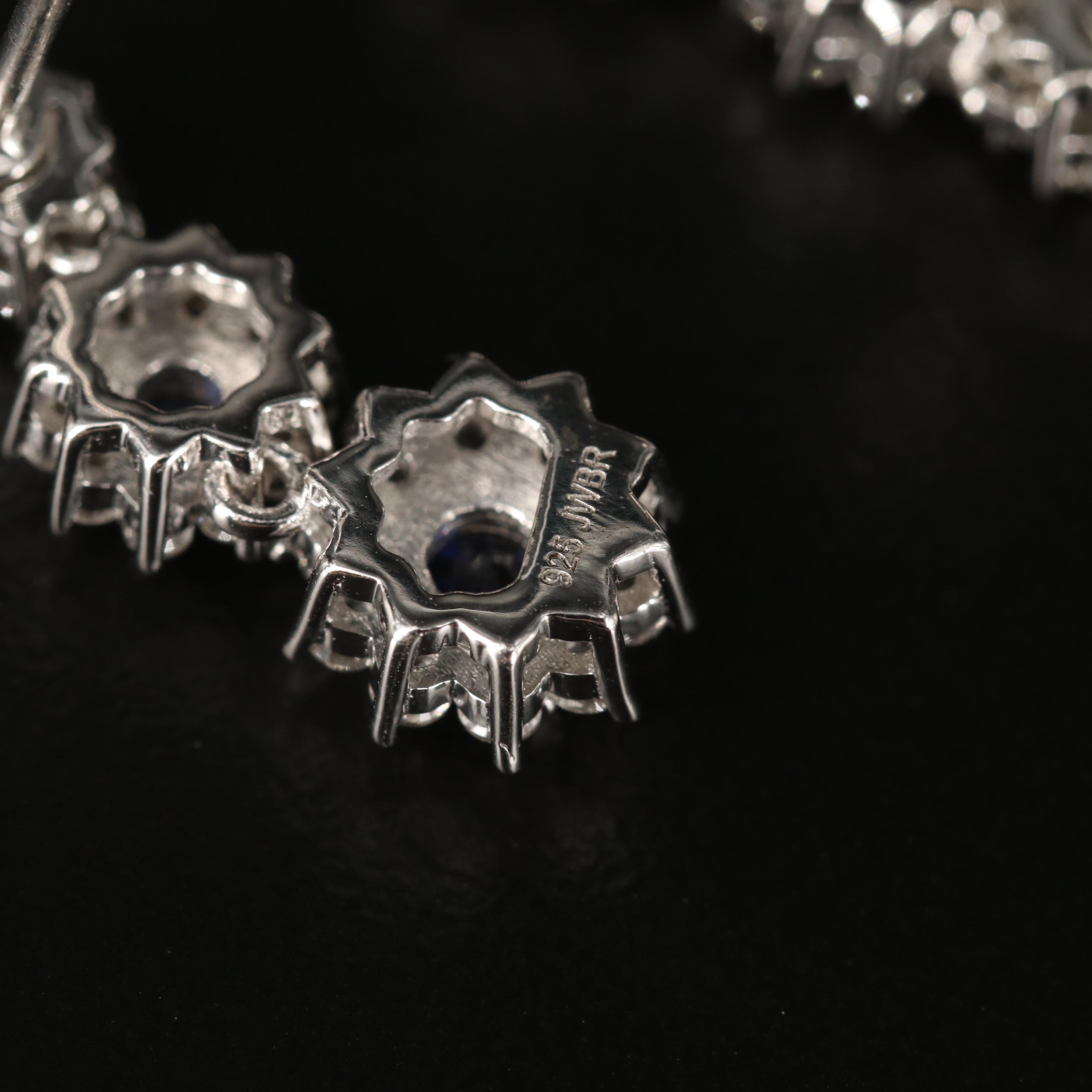 Sterling Silver Sapphire and White Sapphire Graduated Flower Earrings