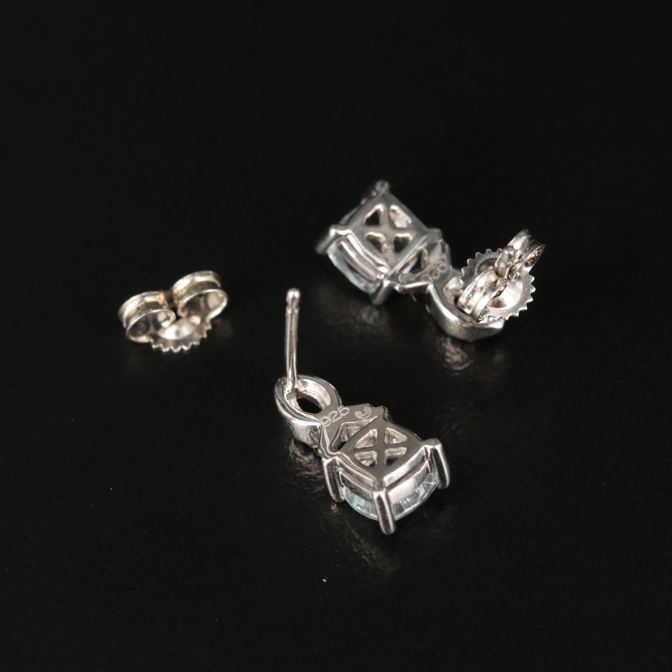 Sterling Silver Aquamarine and White Topaz Ribbon Earrings