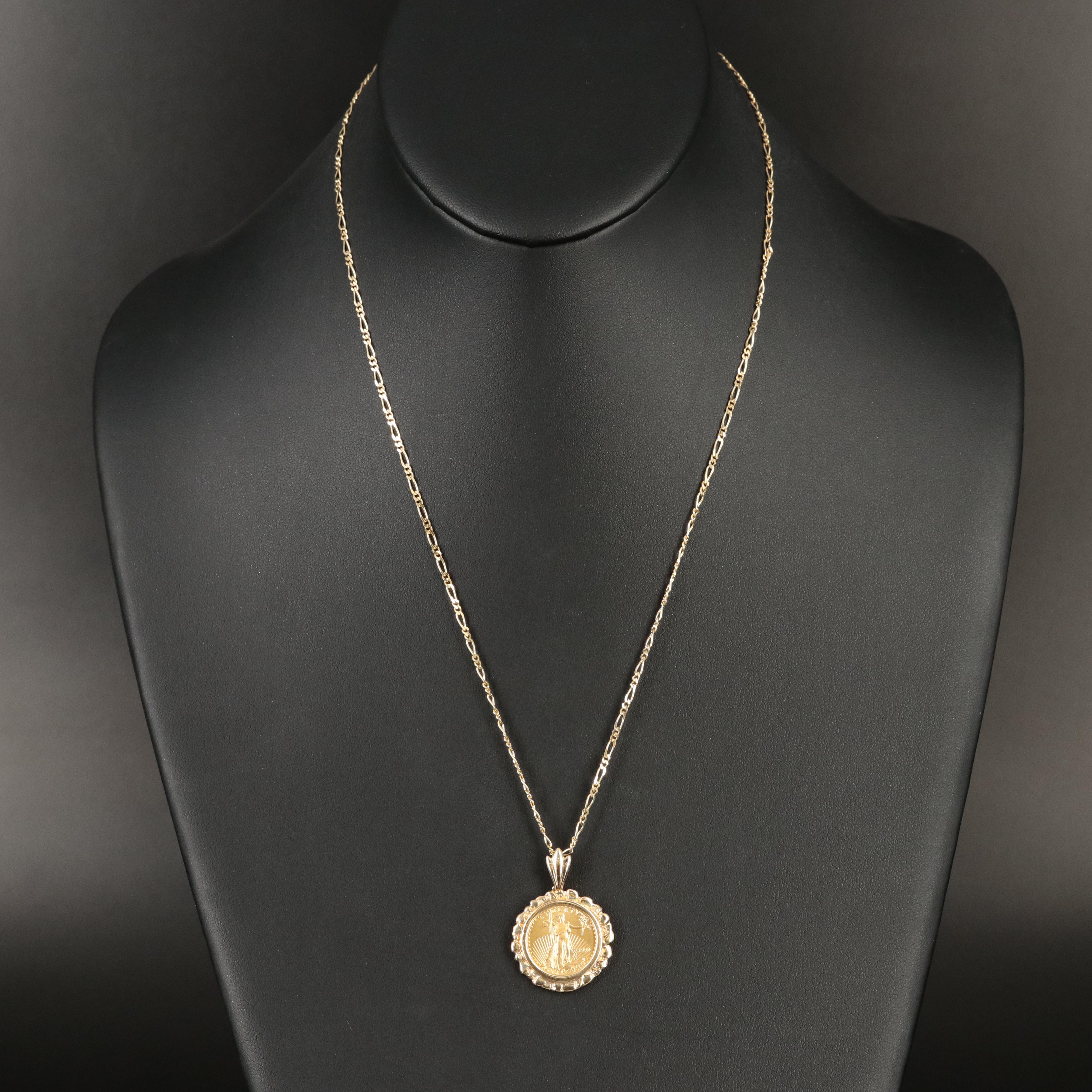 14K Necklace with 1992 $5 Gold Eagle Bullion Coin