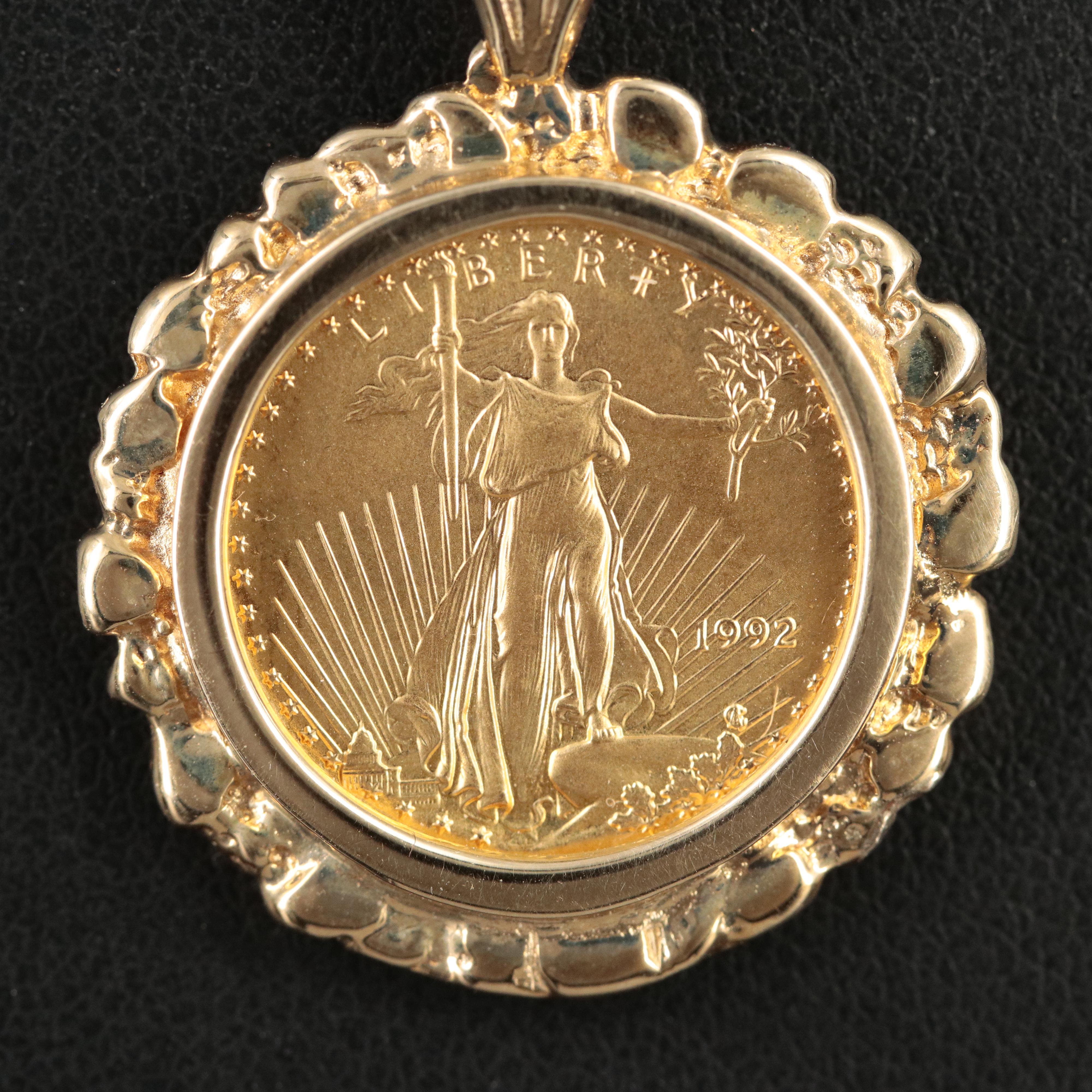 14K Necklace with 1992 $5 Gold Eagle Bullion Coin