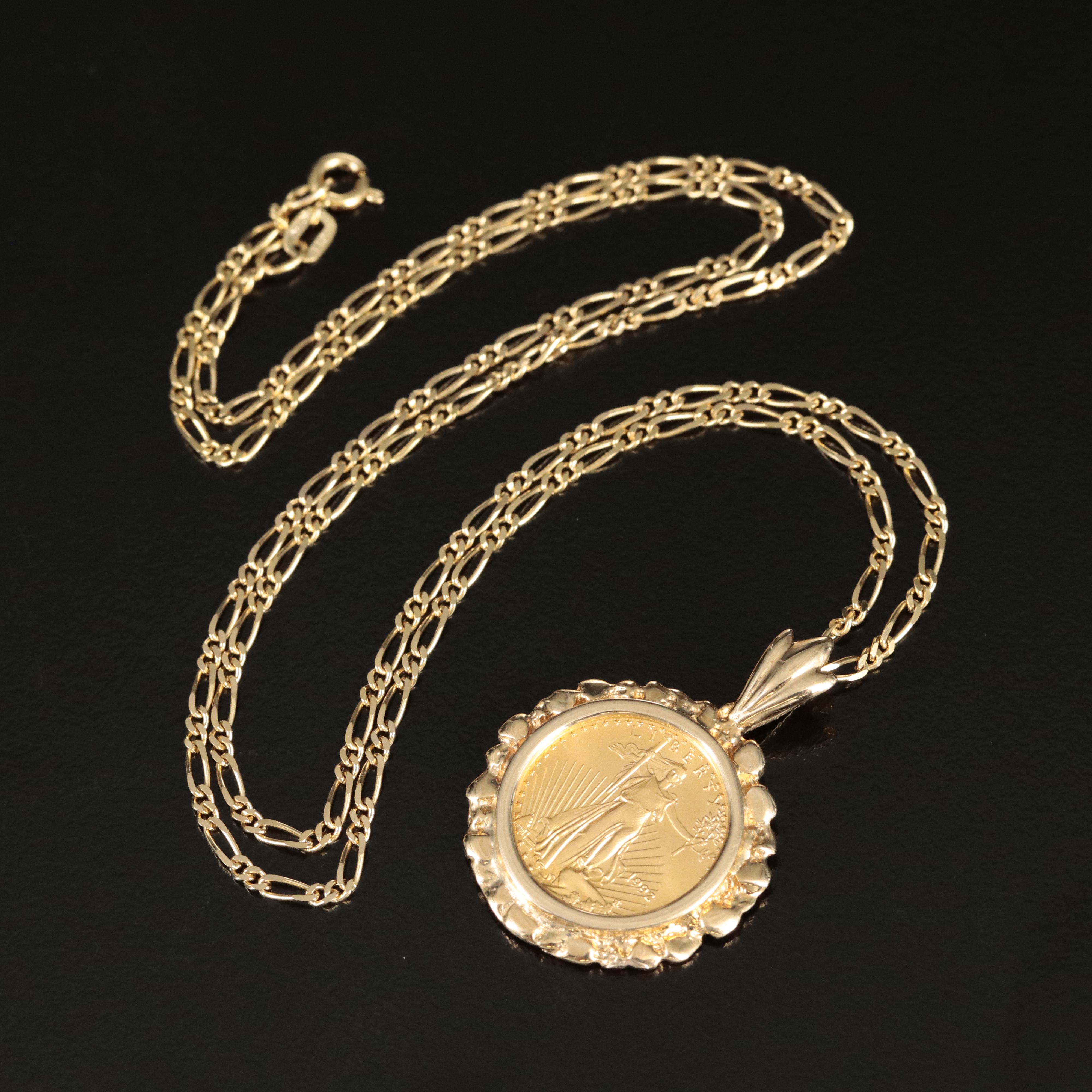 14K Necklace with 1992 $5 Gold Eagle Bullion Coin