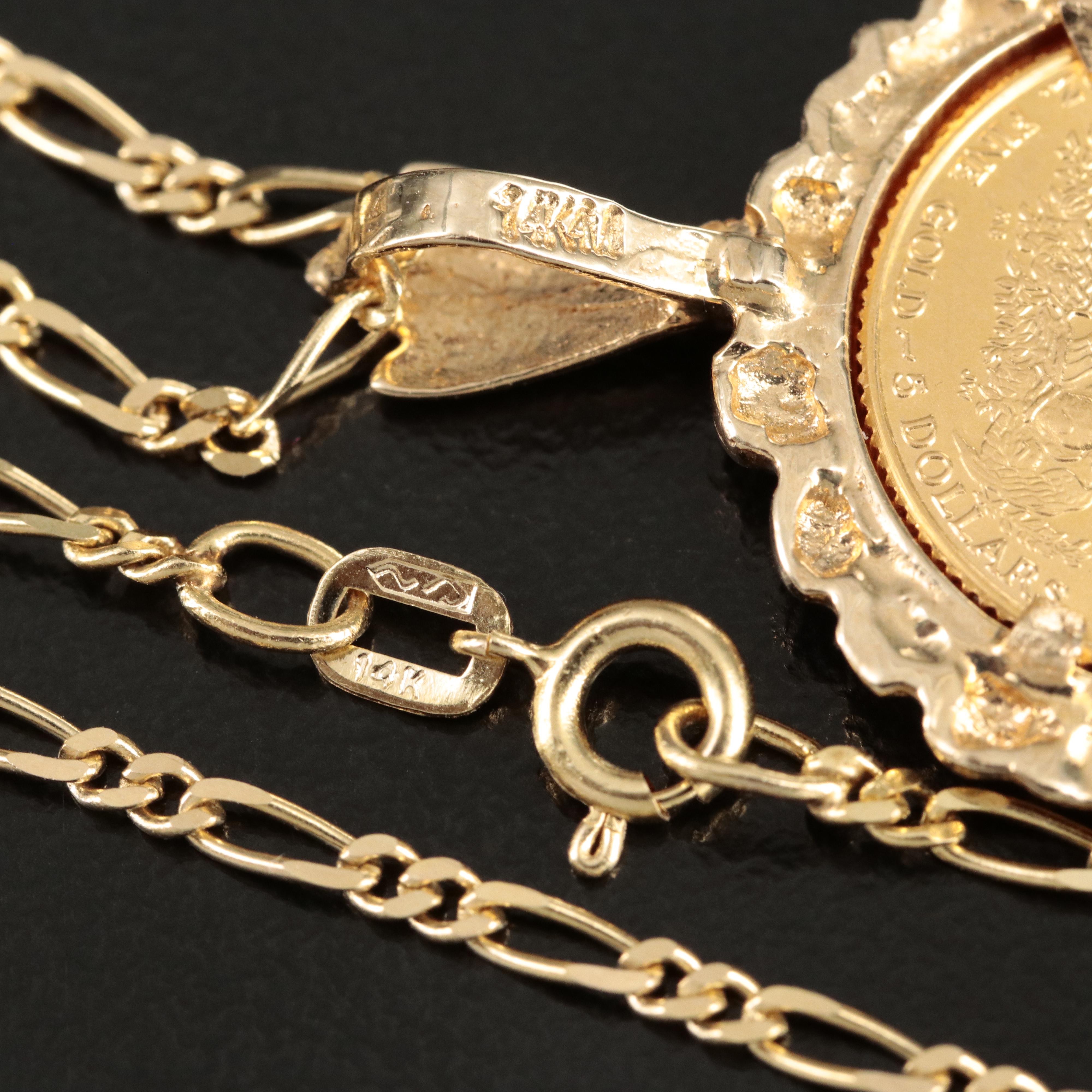 14K Necklace with 1992 $5 Gold Eagle Bullion Coin