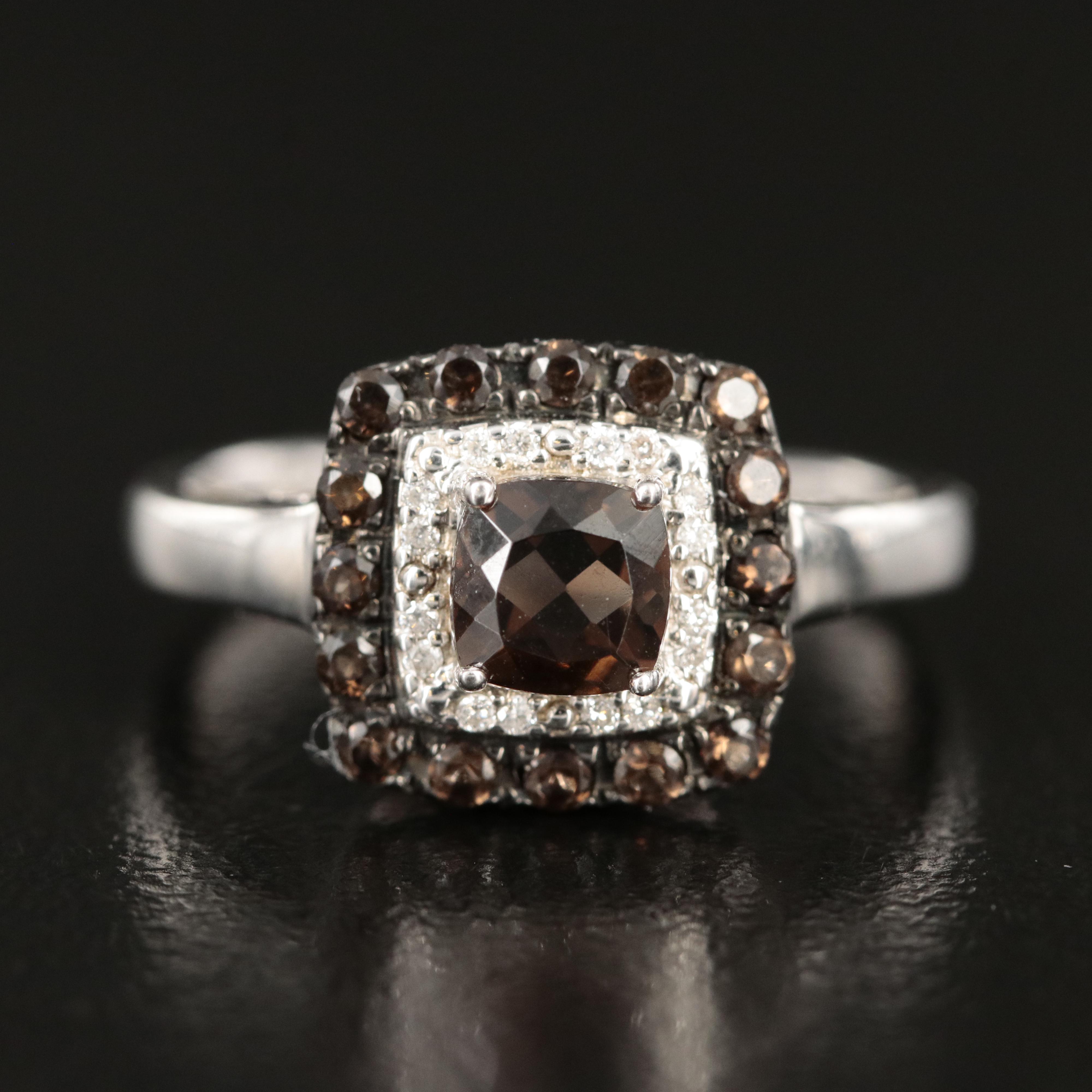 Sterling Smoky Quartz and Diamond Ring
