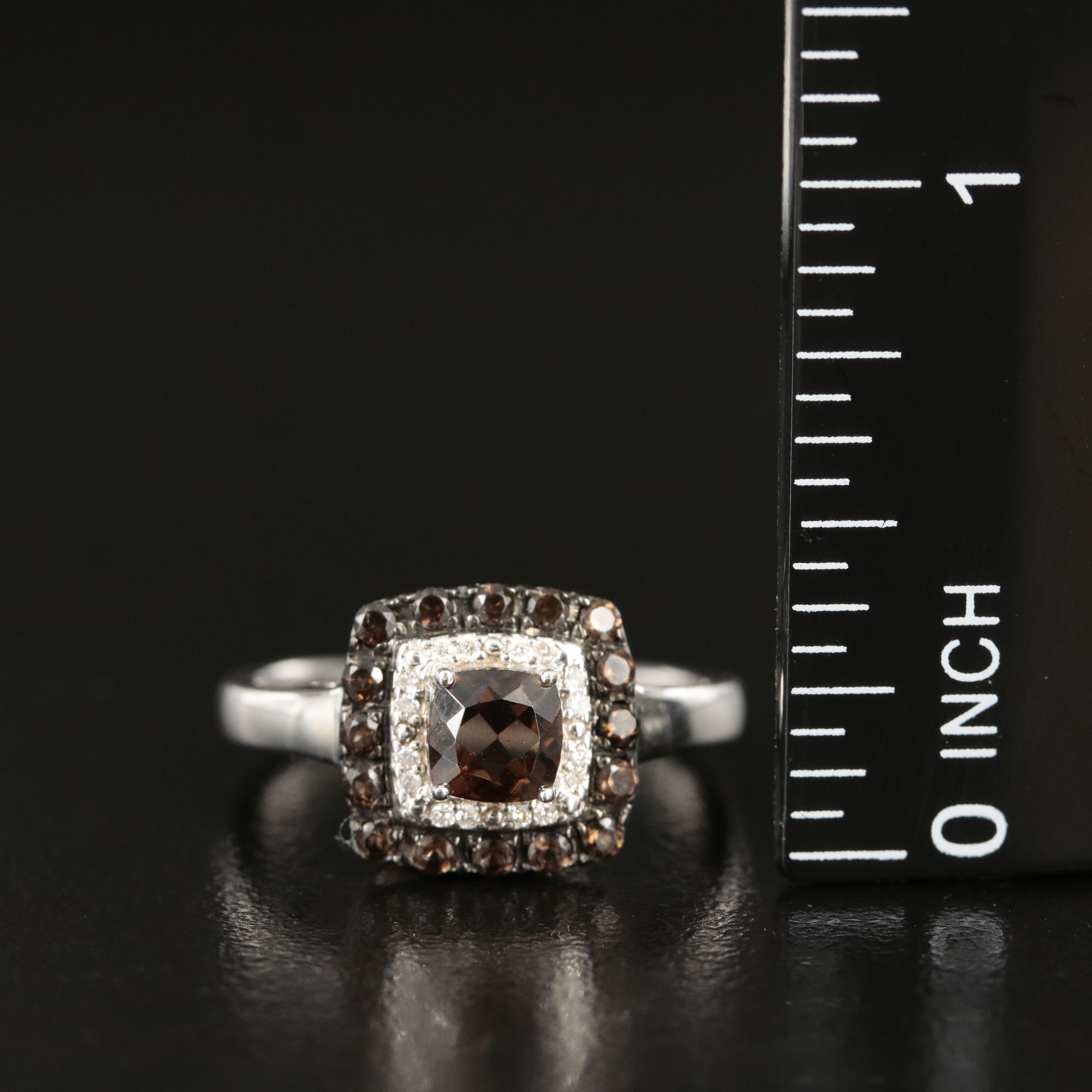 Sterling Smoky Quartz and Diamond Ring