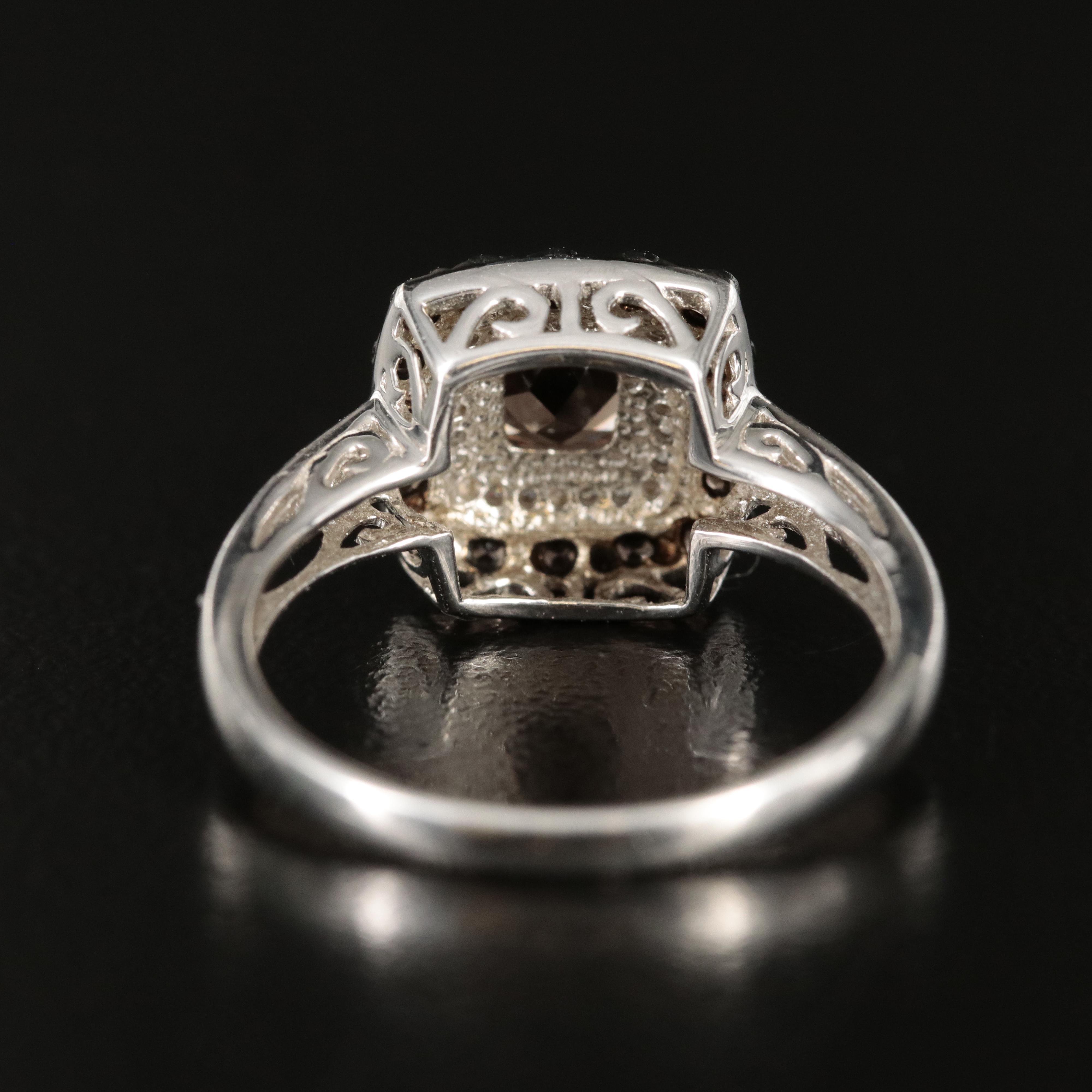 Sterling Smoky Quartz and Diamond Ring