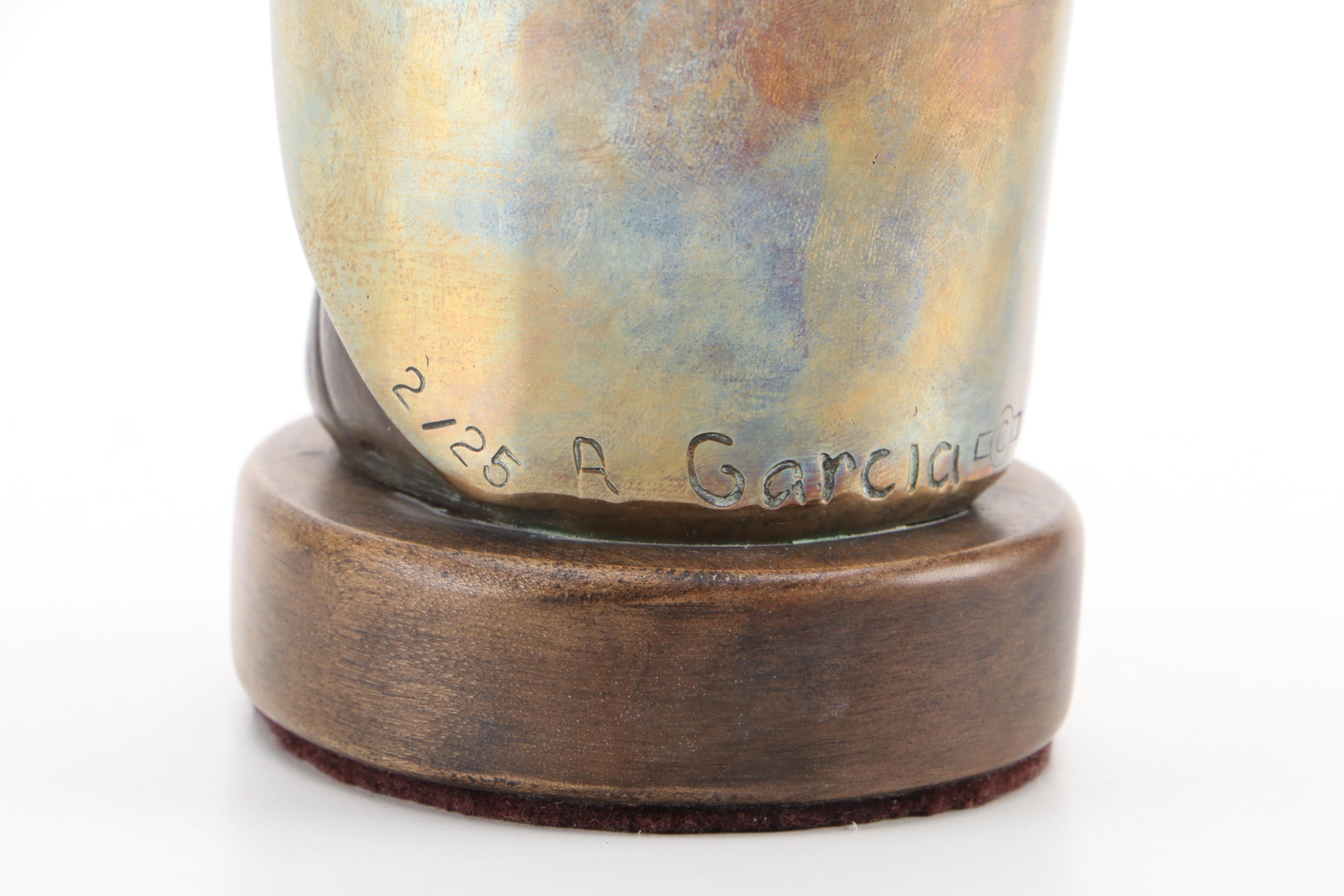 Robert Garcia Brass and Bronze Sculpture of Praying Woman, 1983