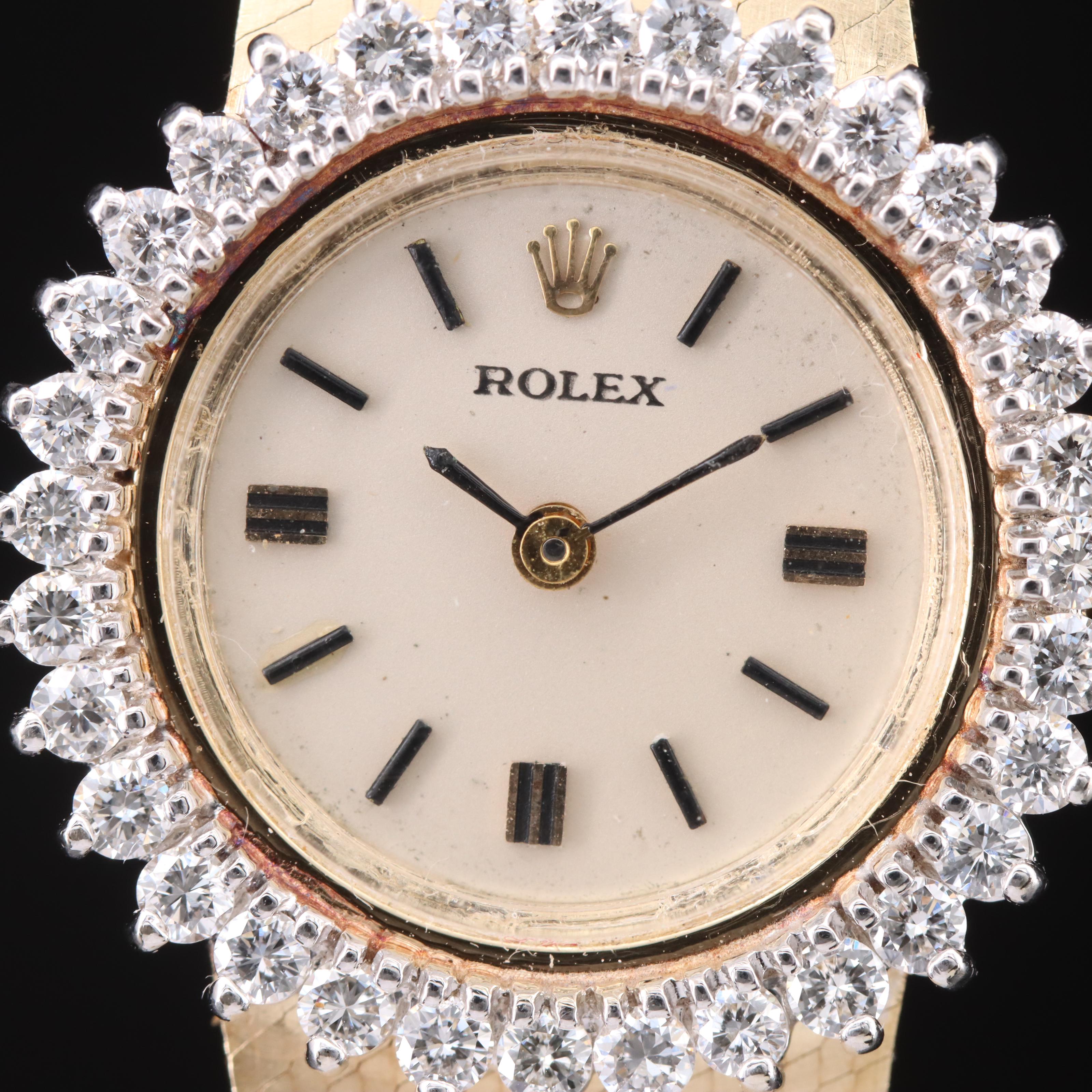 Vintage Rolex "Quartz Retrofit" 14K 1.20 CTW Diamond Bezel Watch