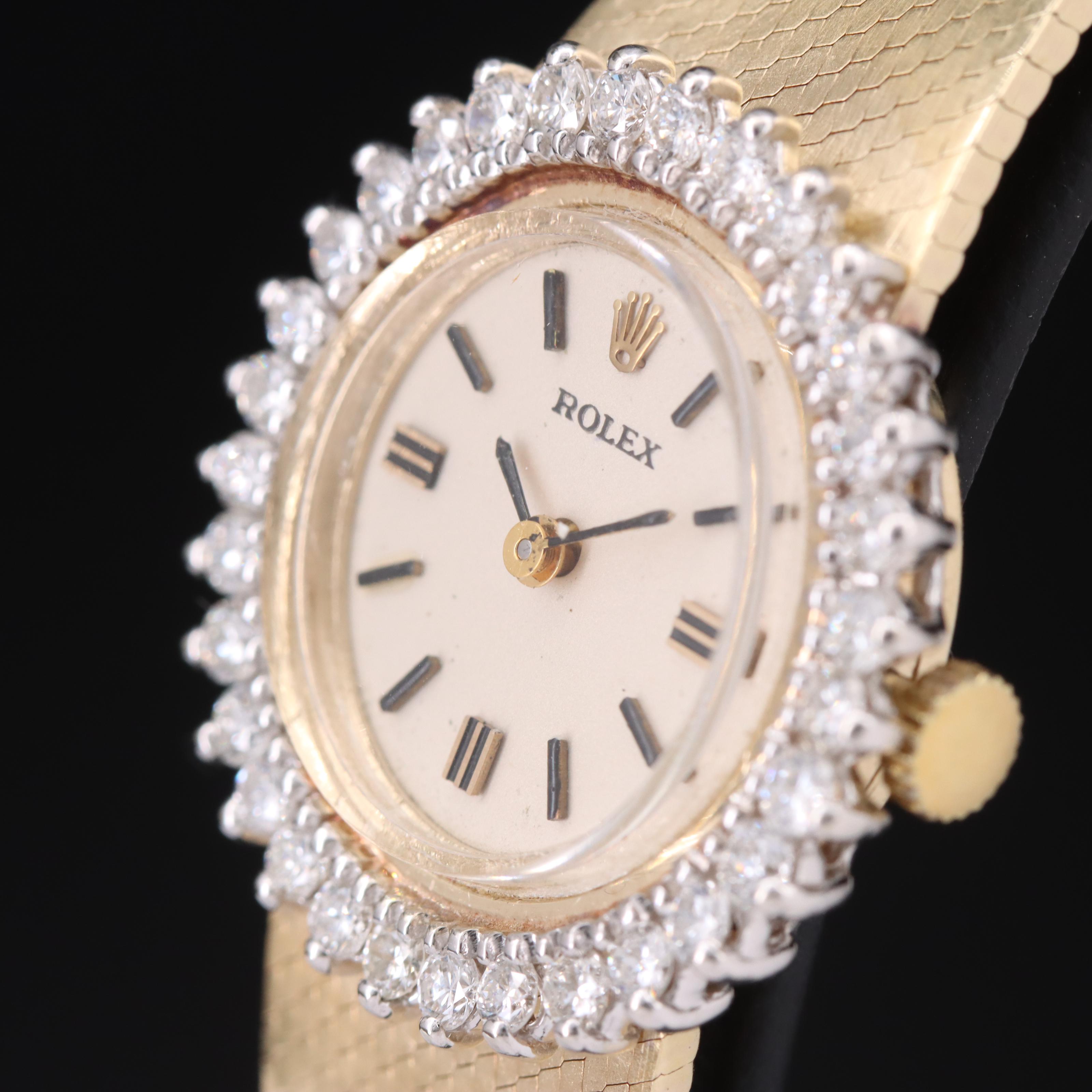 Vintage Rolex "Quartz Retrofit" 14K 1.20 CTW Diamond Bezel Watch