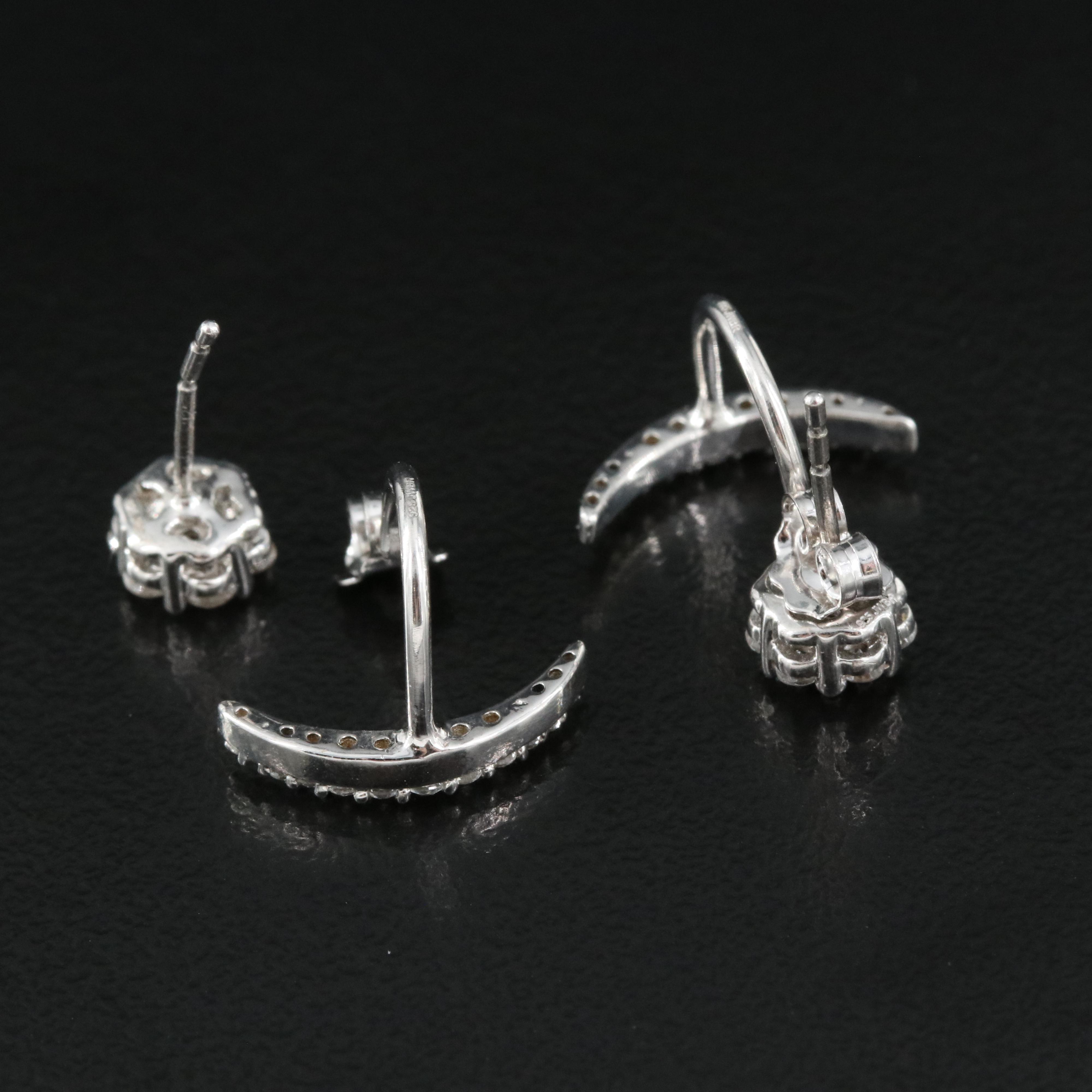 Sterling Sapphire Flower Earrings with Crescent Enhancers