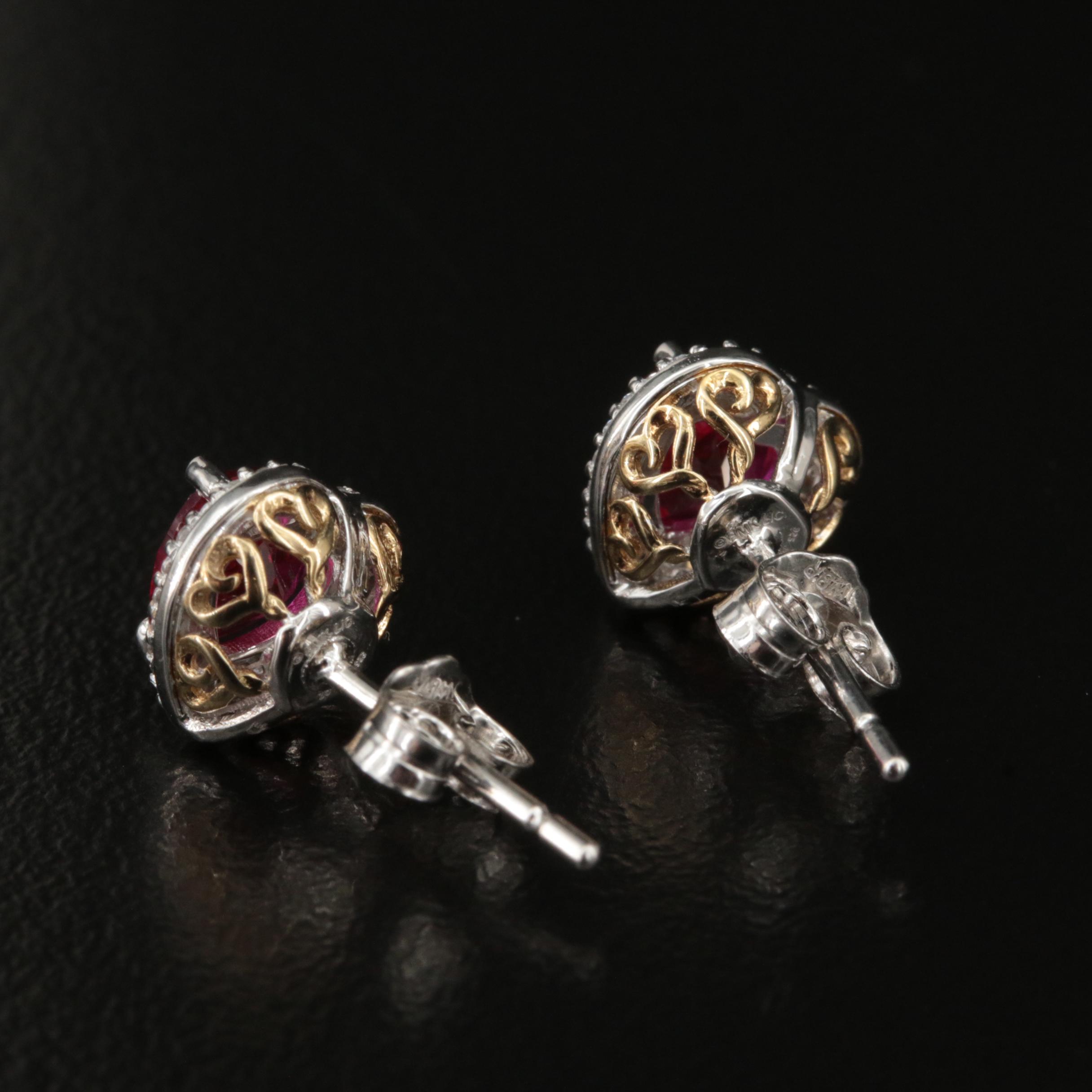 Sterling Ruby and Cubic Zirconia Heart Stud Earrings