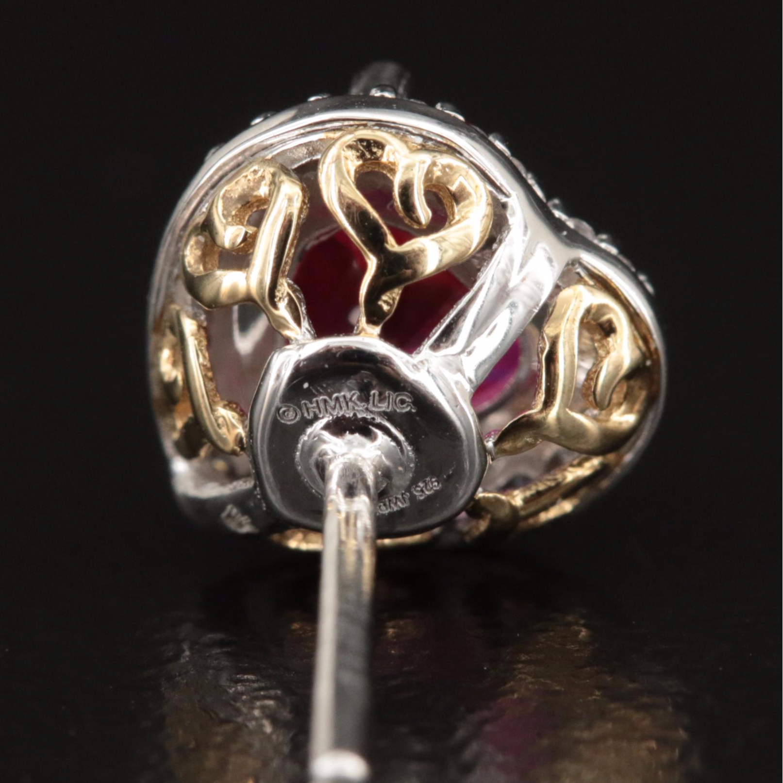 Sterling Ruby and Cubic Zirconia Heart Stud Earrings