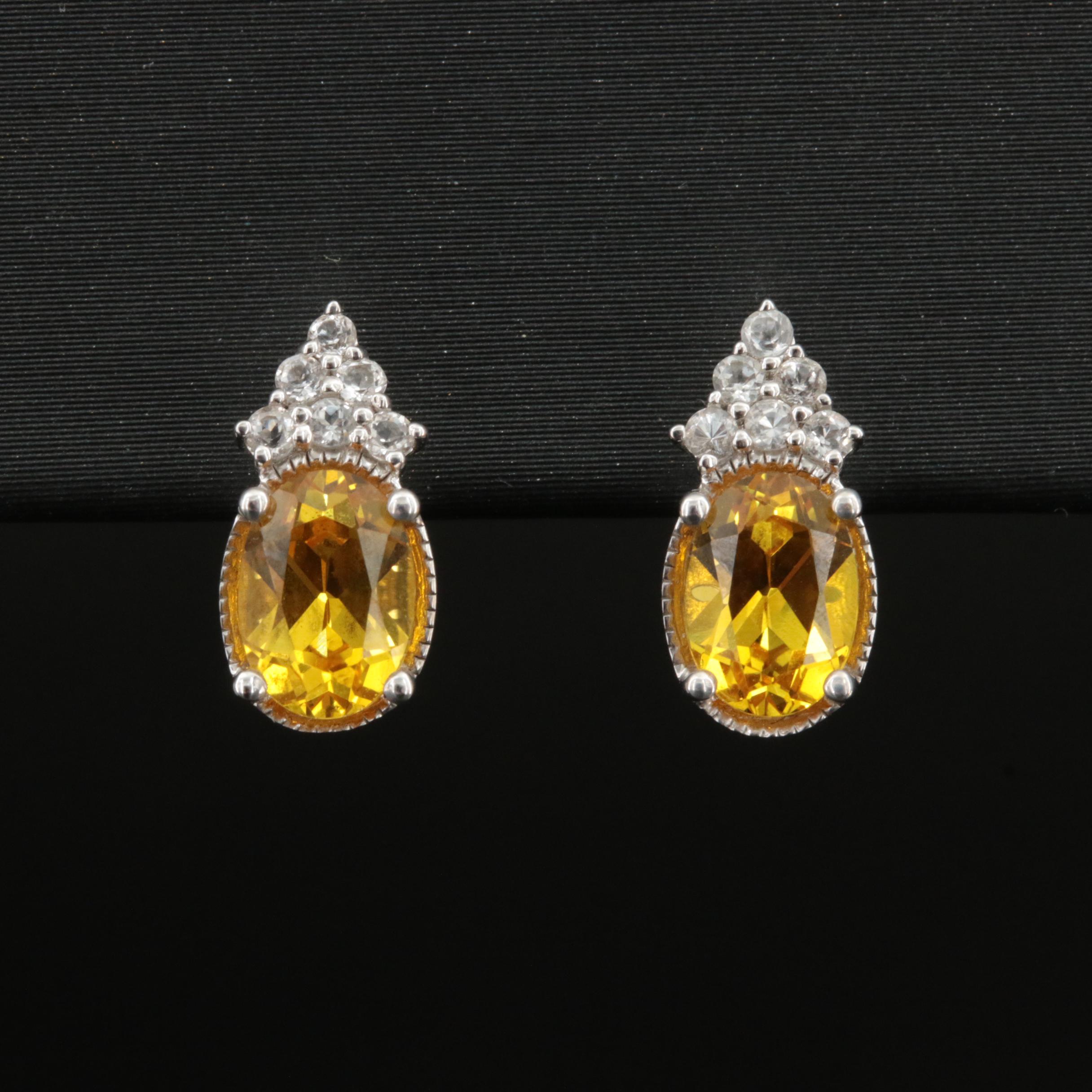 Sterling Sapphire and White Topaz Earrings