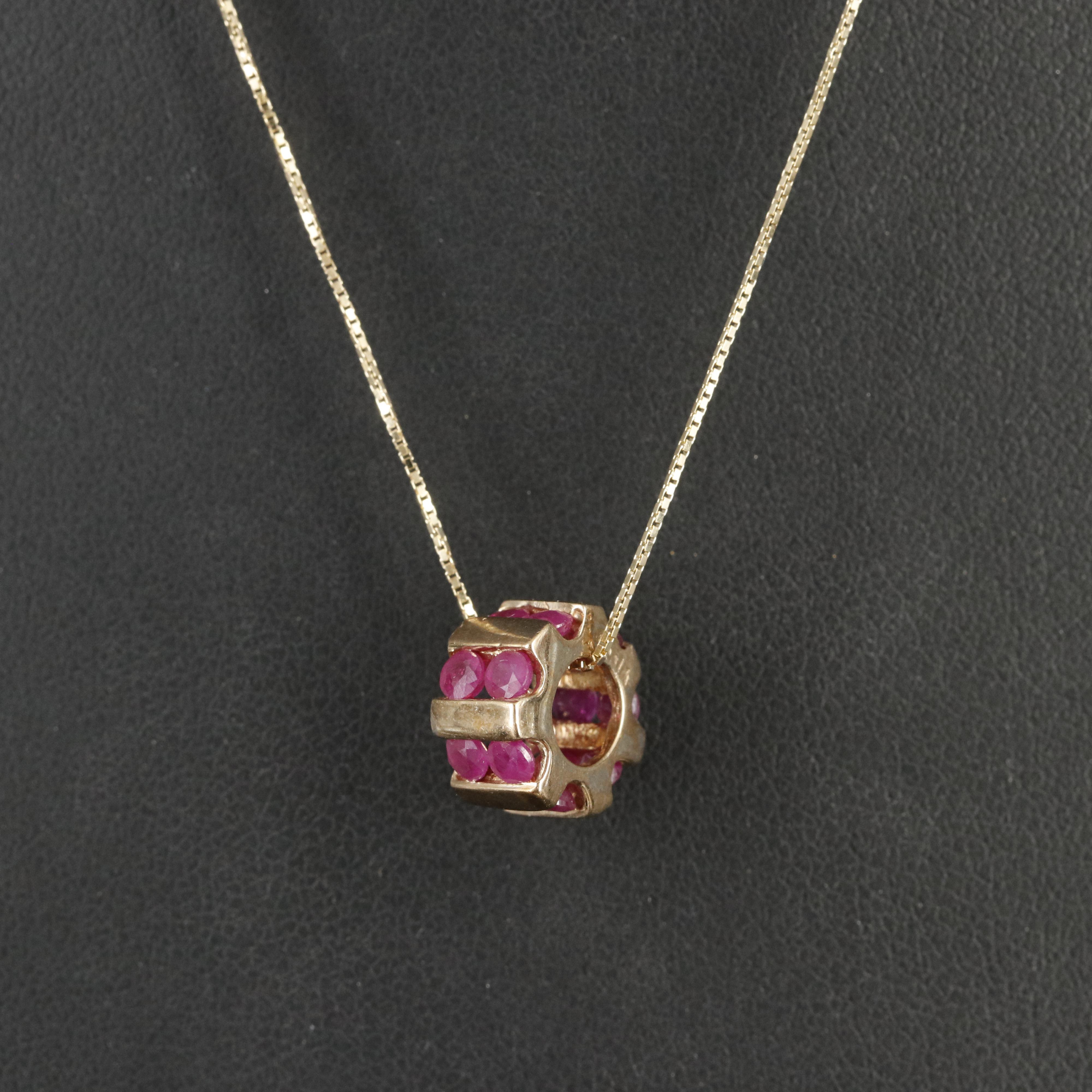 9K Circular Ruby Pendant with 18K Box Chain