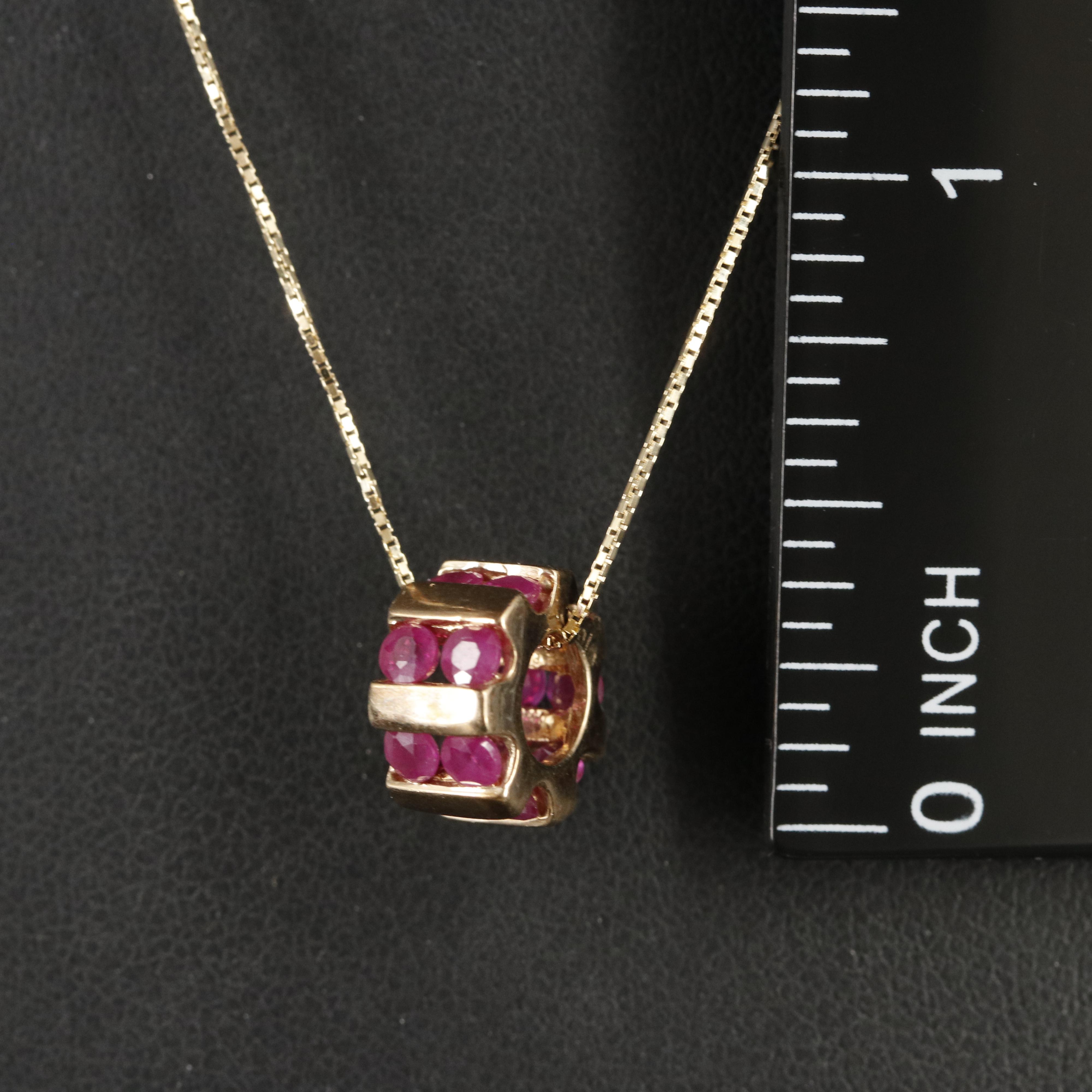 9K Circular Ruby Pendant with 18K Box Chain