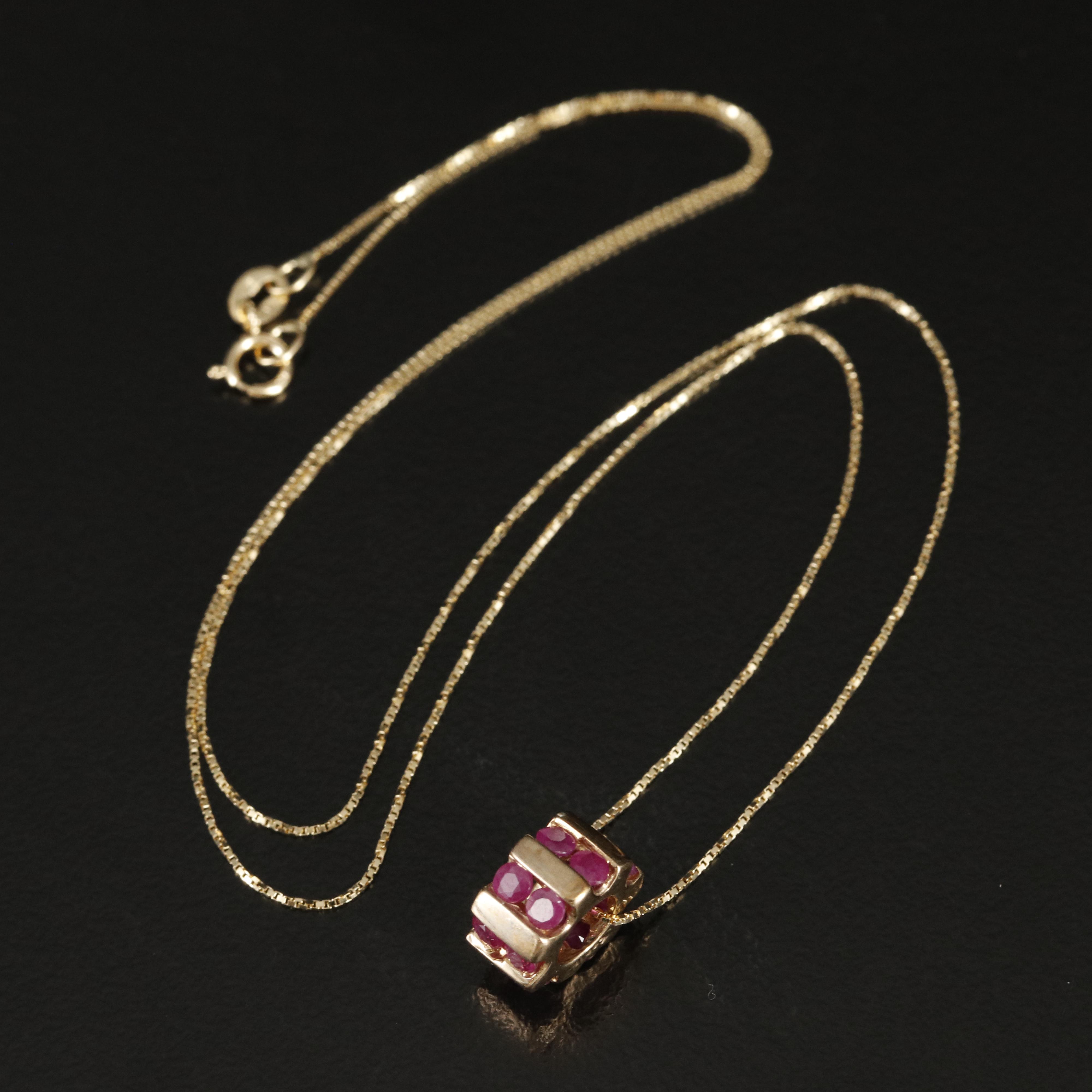 9K Circular Ruby Pendant with 18K Box Chain