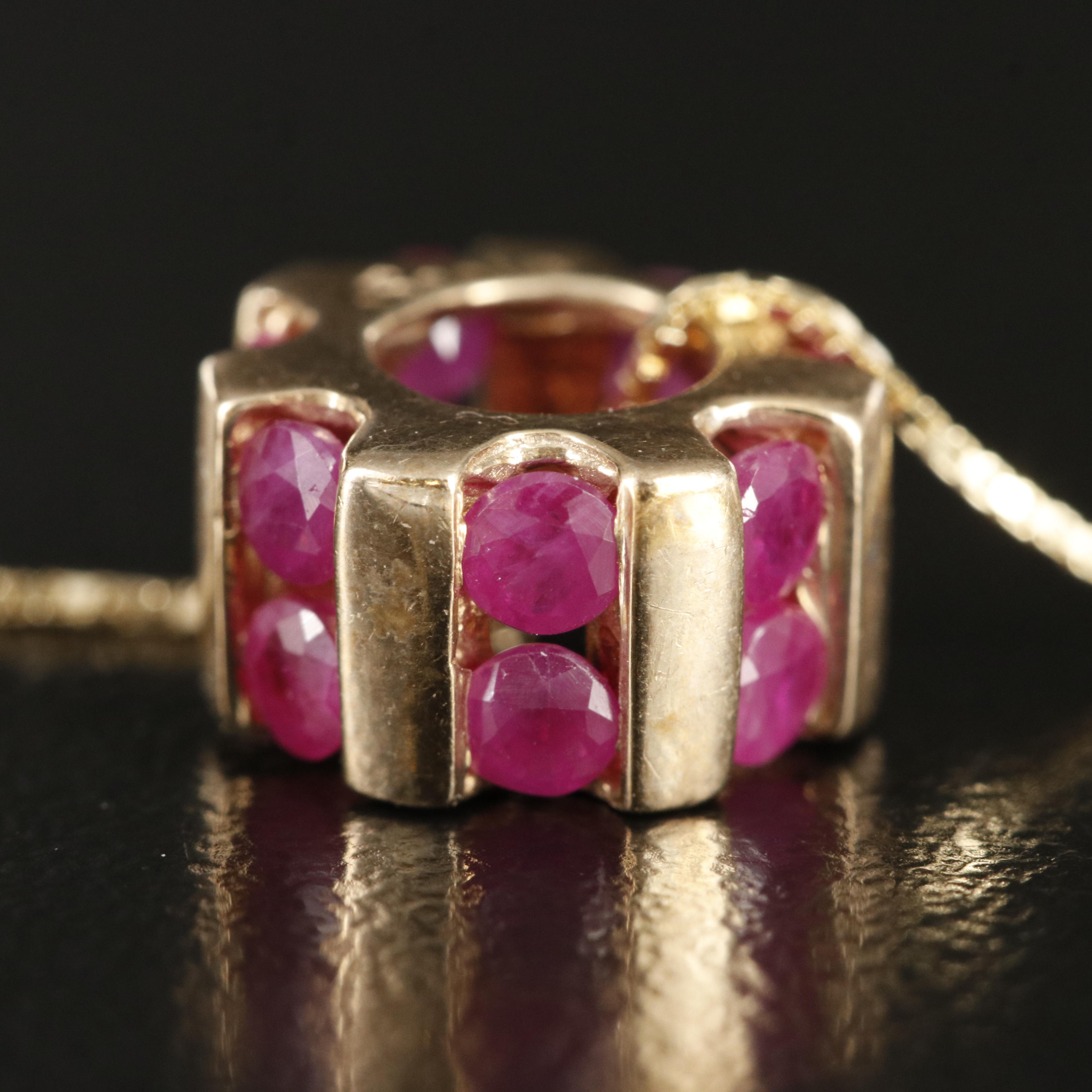 9K Circular Ruby Pendant with 18K Box Chain