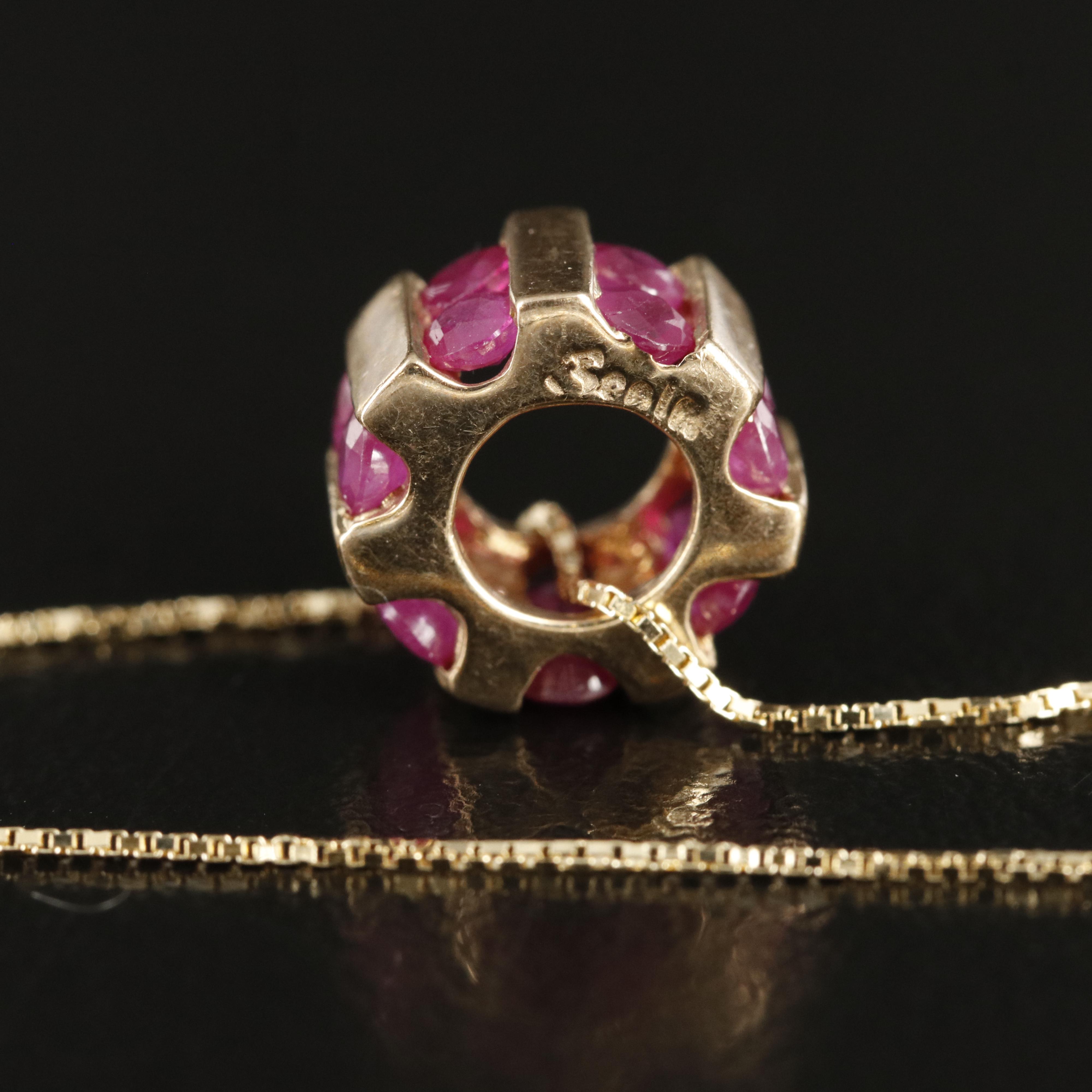 9K Circular Ruby Pendant with 18K Box Chain