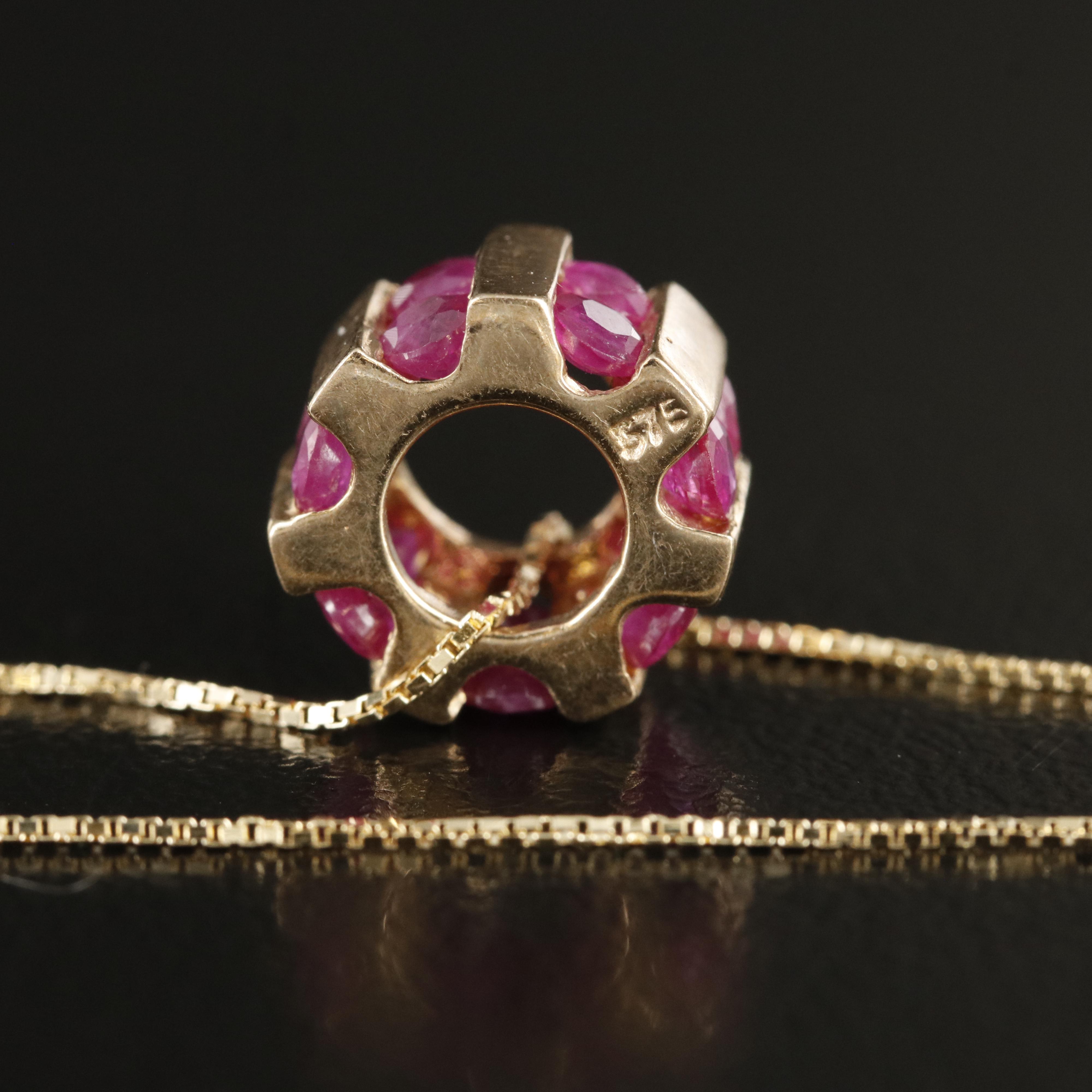 9K Circular Ruby Pendant with 18K Box Chain