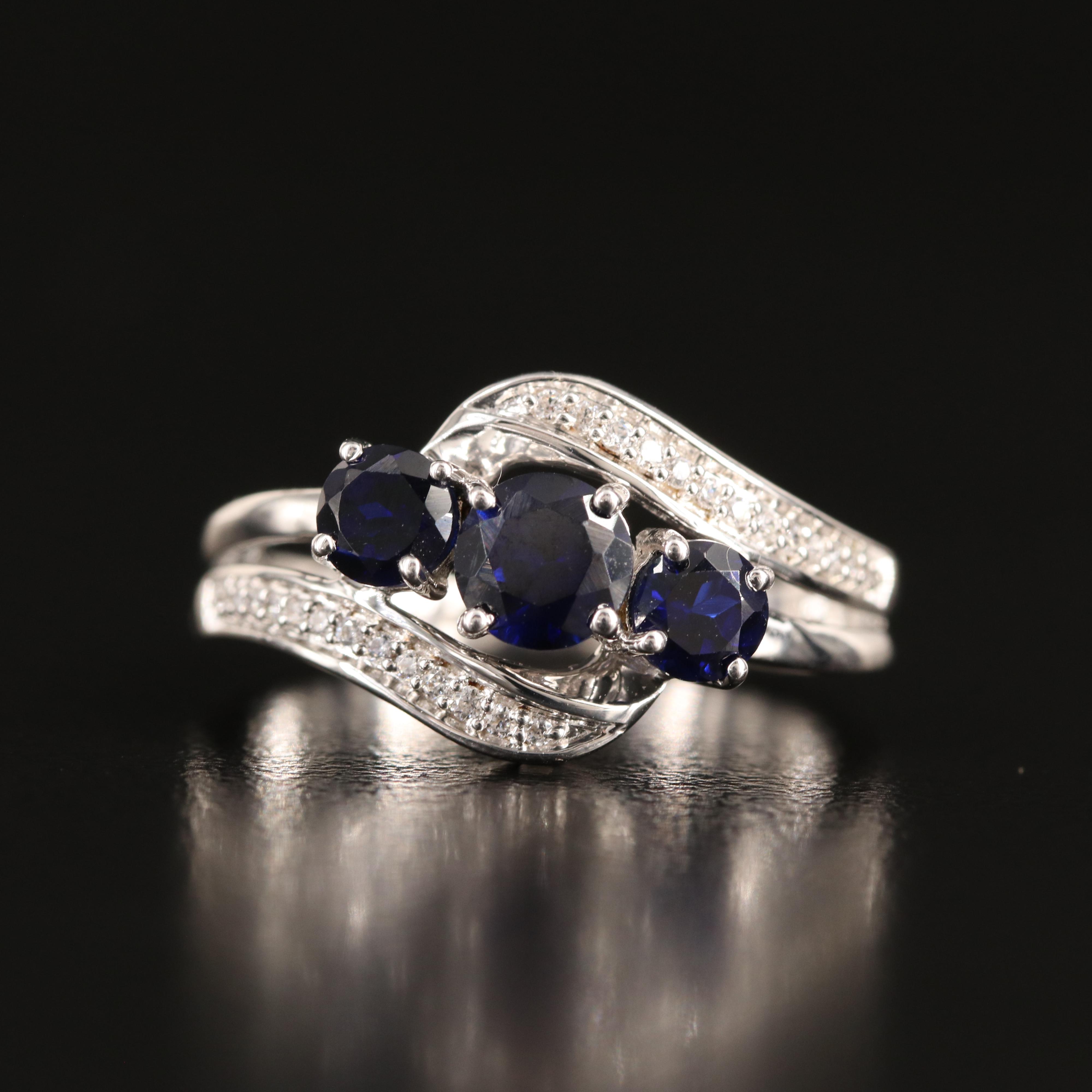 Sterling Sapphire and Cubic Zirconia Ring
