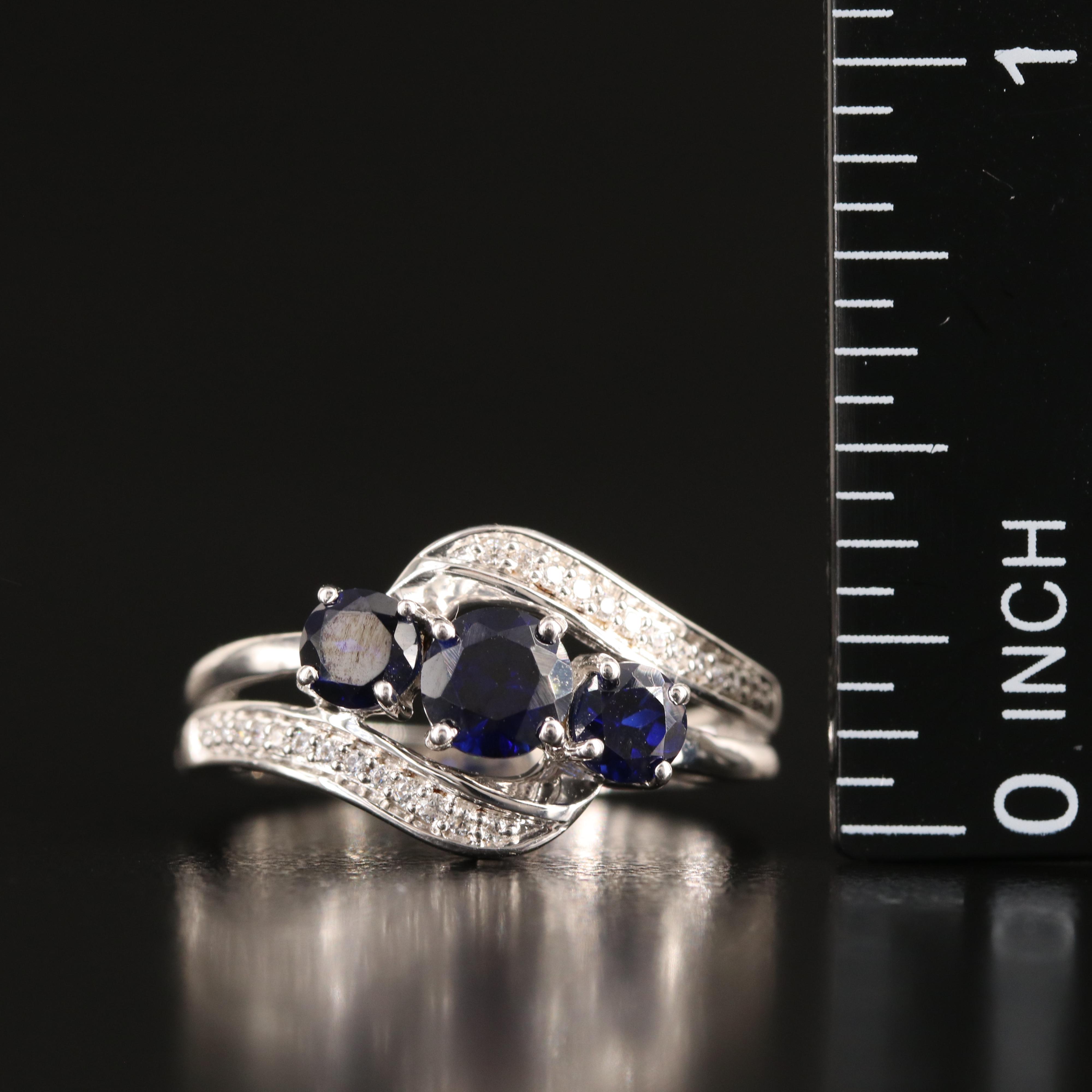 Sterling Sapphire and Cubic Zirconia Ring