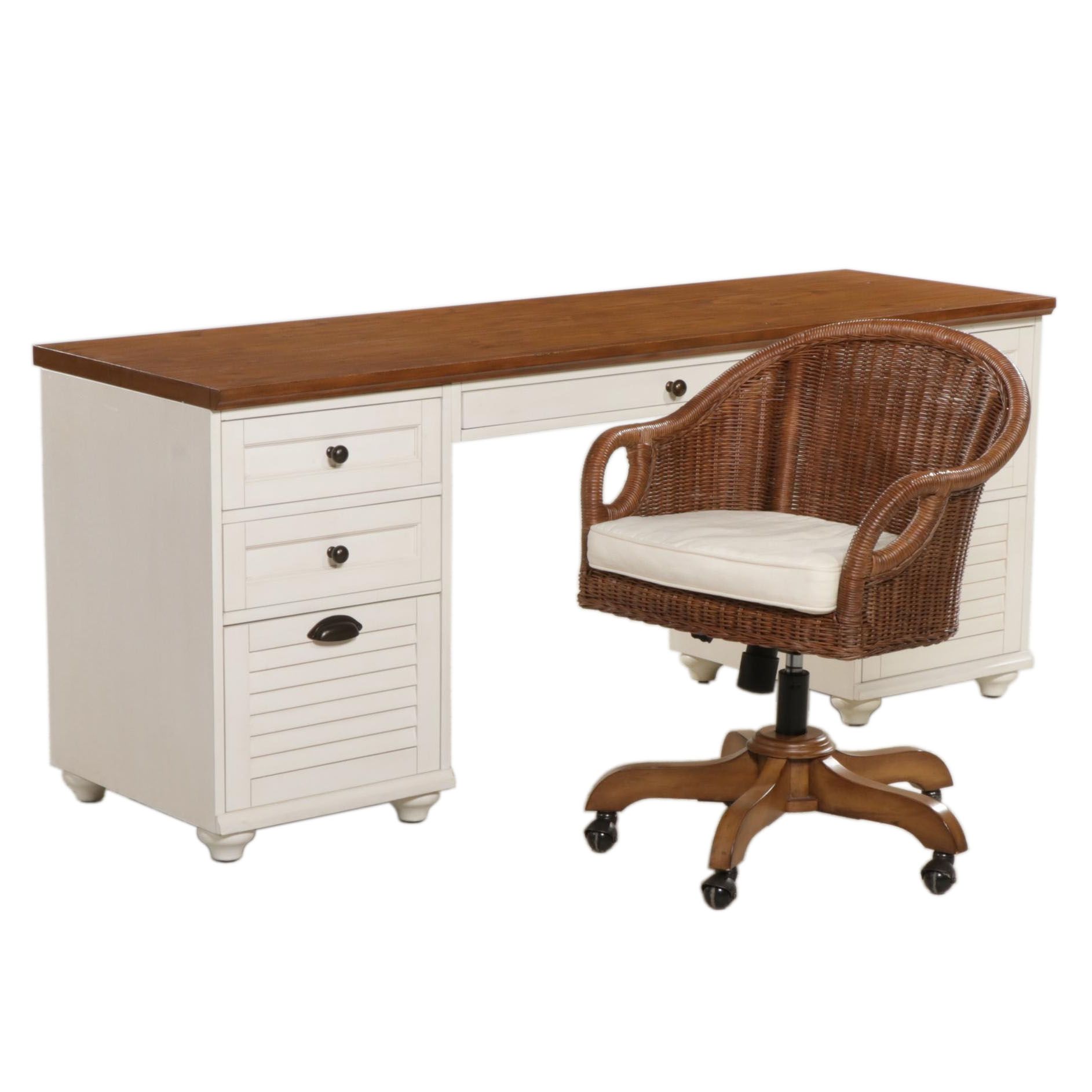 Pottery Barn "Whitney" ParcelPainted Desk with "Wingate" Wicker Desk