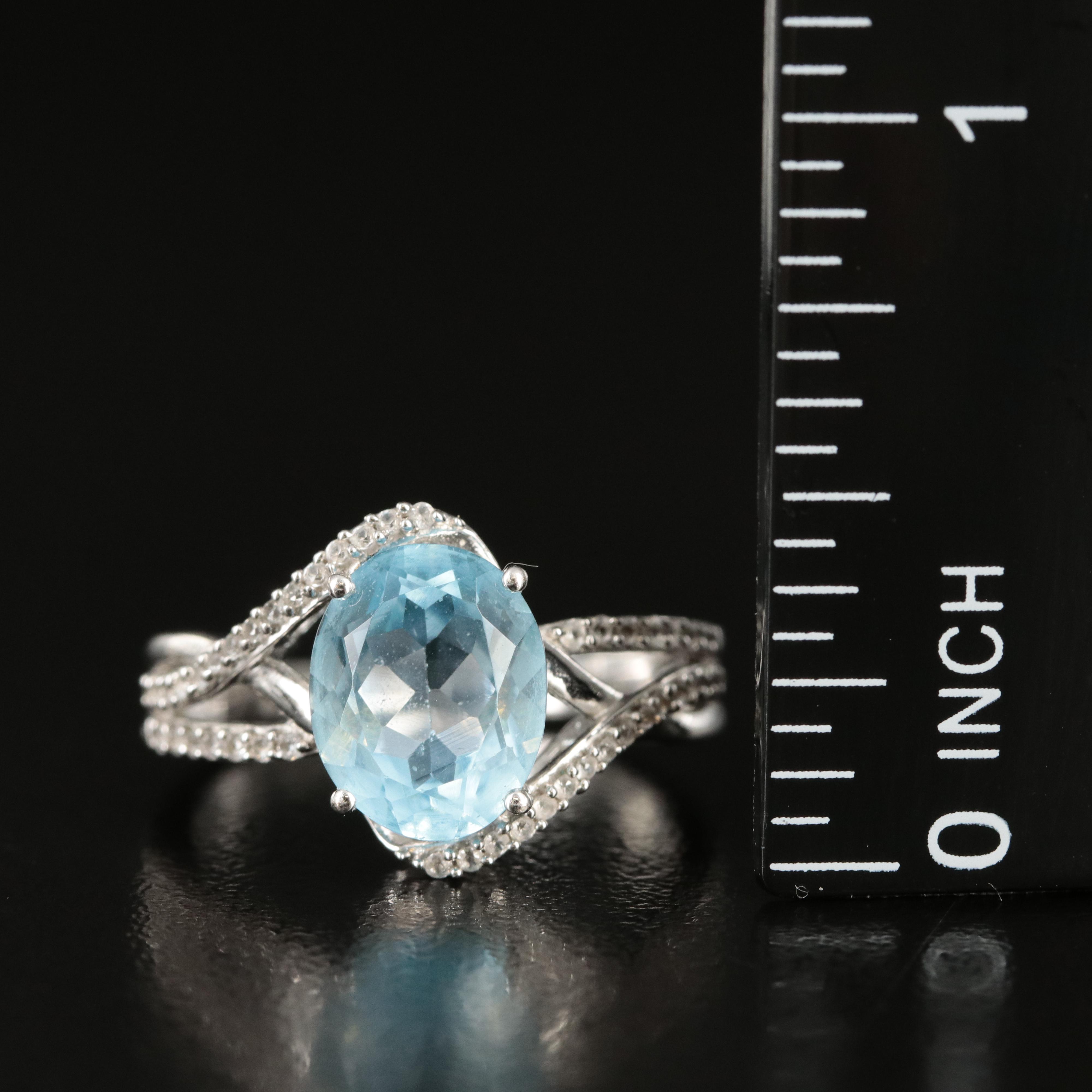 Sterling Sky Blue Topaz and White Sapphire Ring
