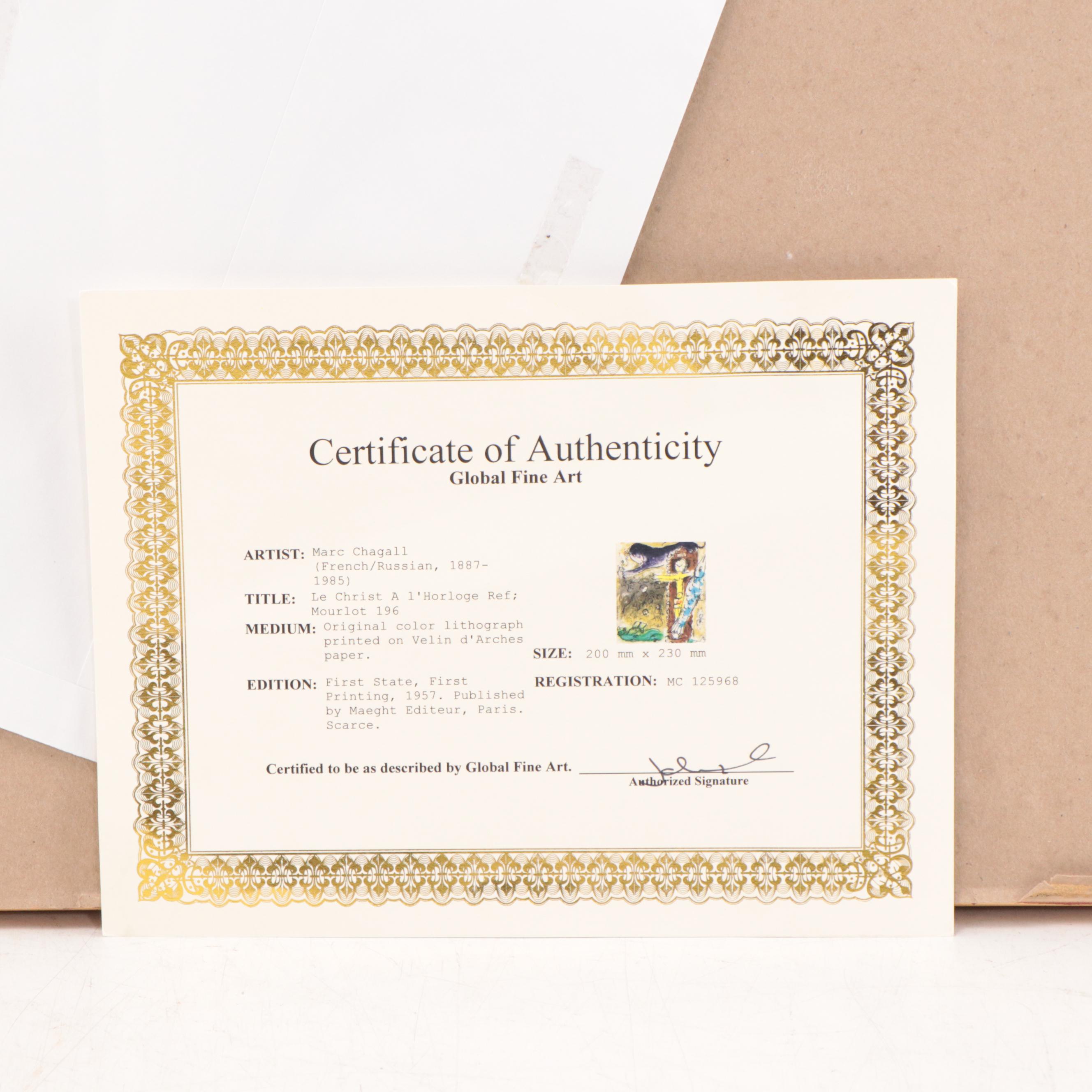 Marc Chagall Color Lithograph "Le Christ a l'Horloge," 1957