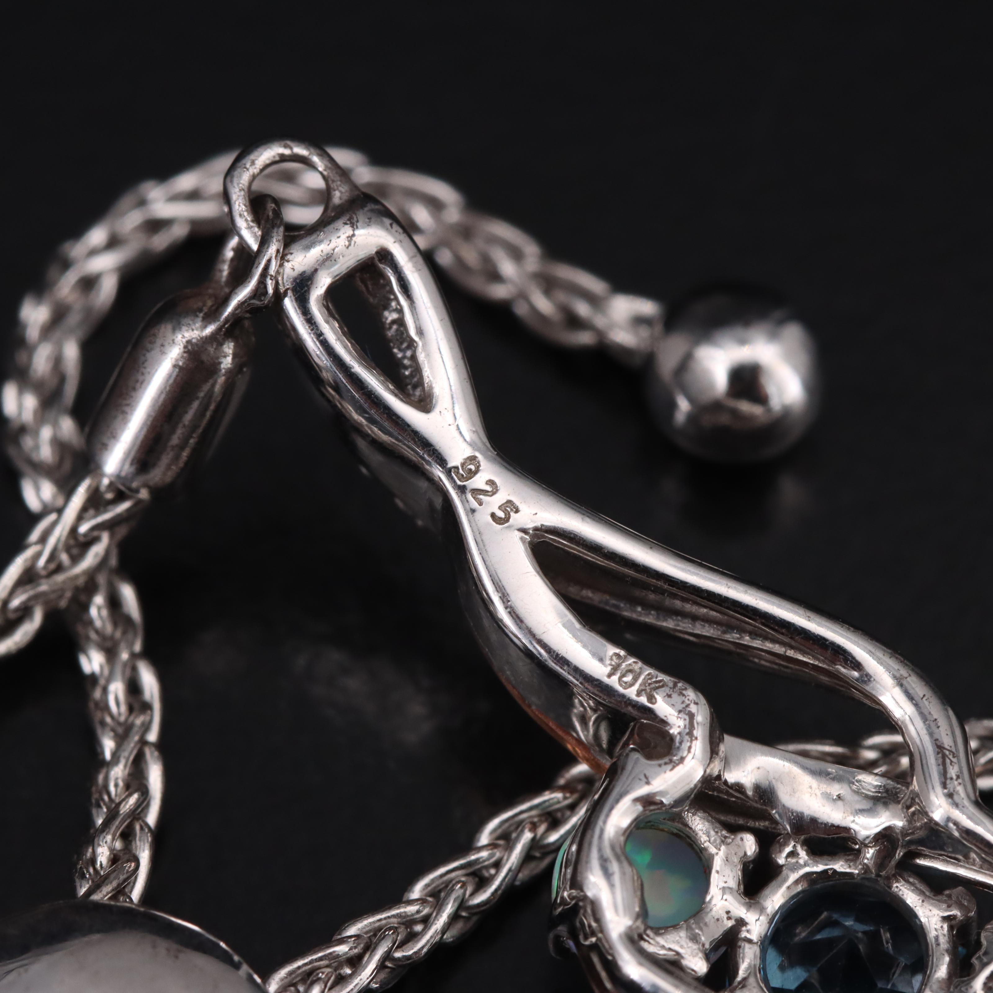 Sterling Swiss Blue Topaz, Opal and Topaz Bolo Bracelet