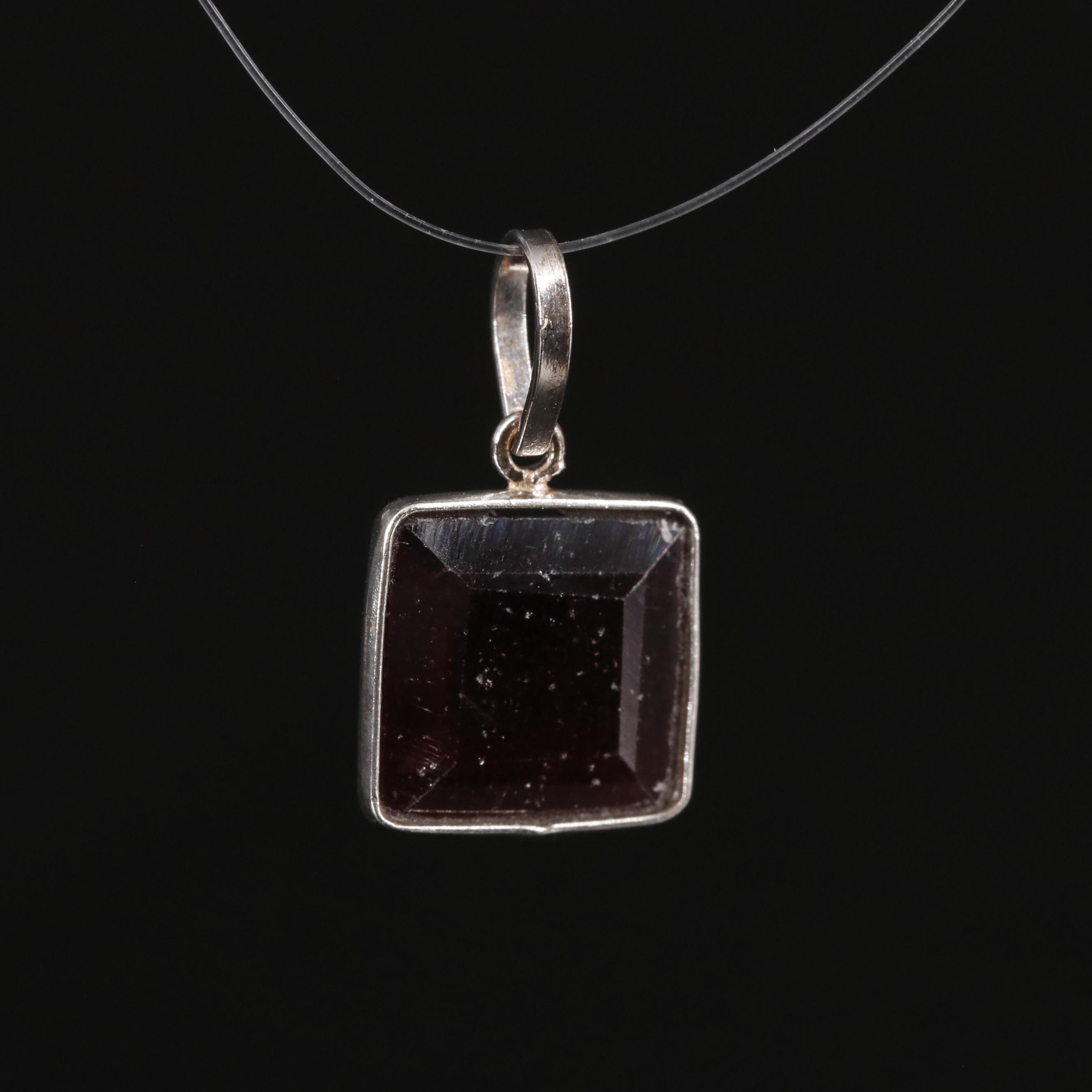 14K Square Garnet Pendant