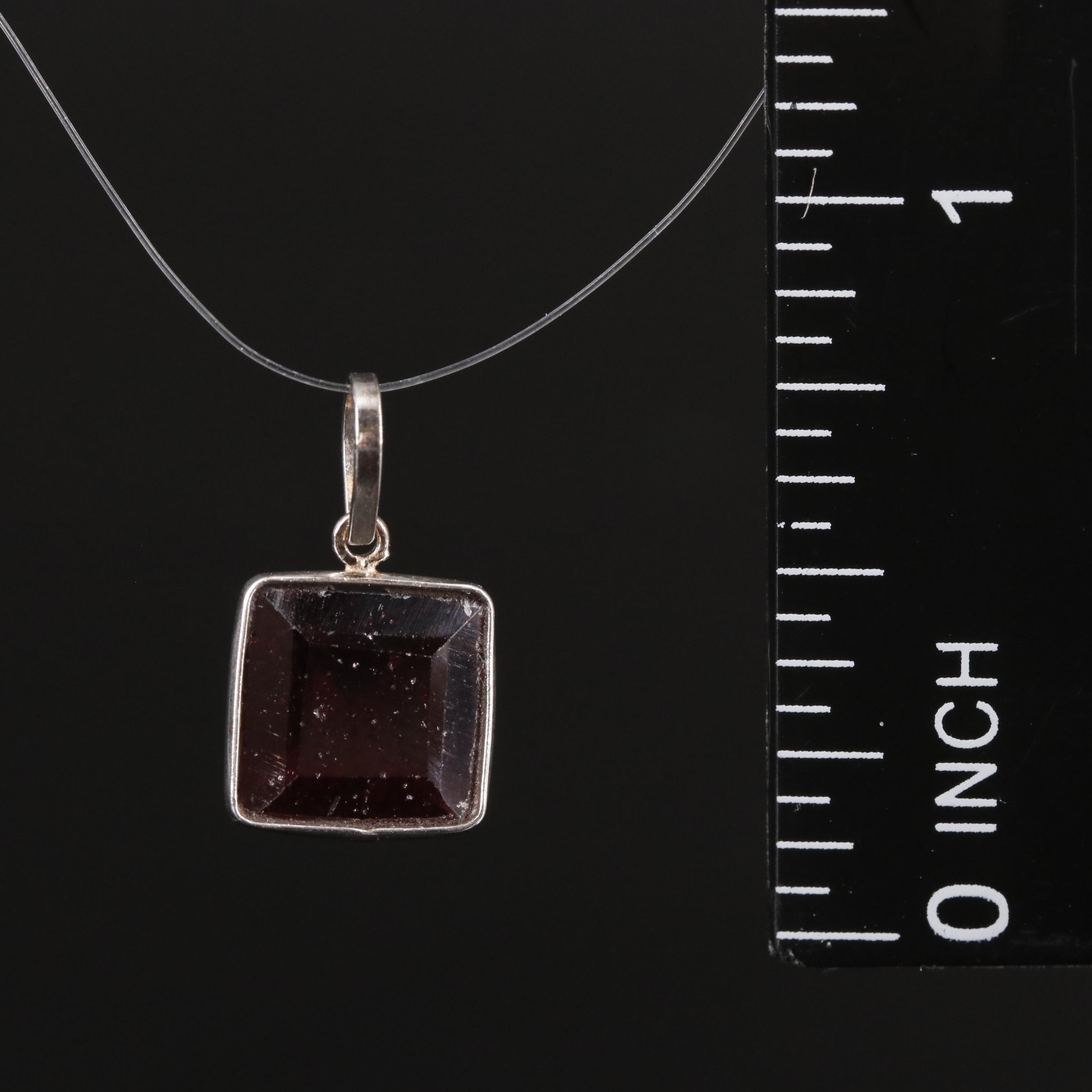 14K Square Garnet Pendant