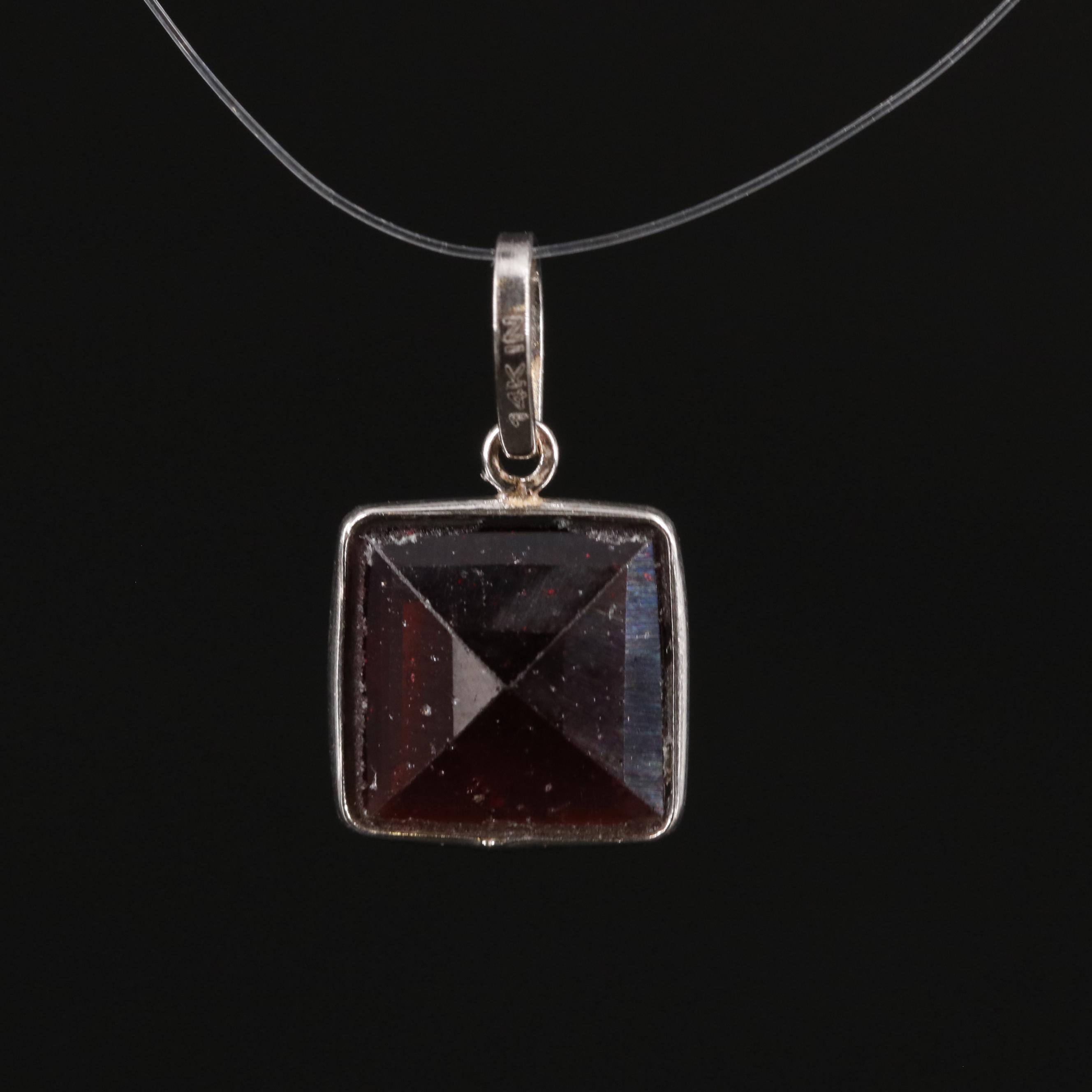 14K Square Garnet Pendant