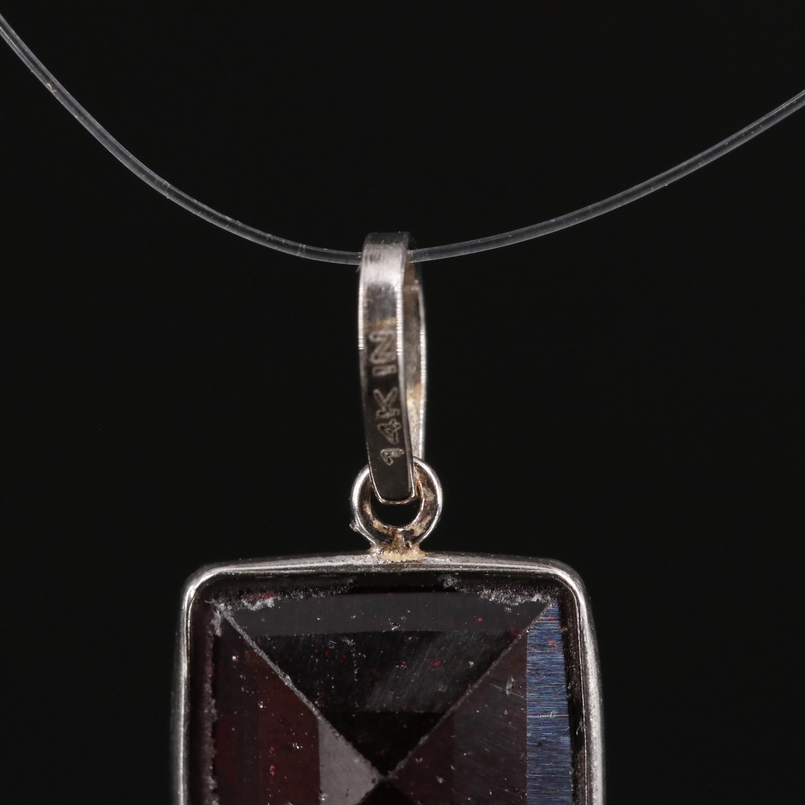 14K Square Garnet Pendant