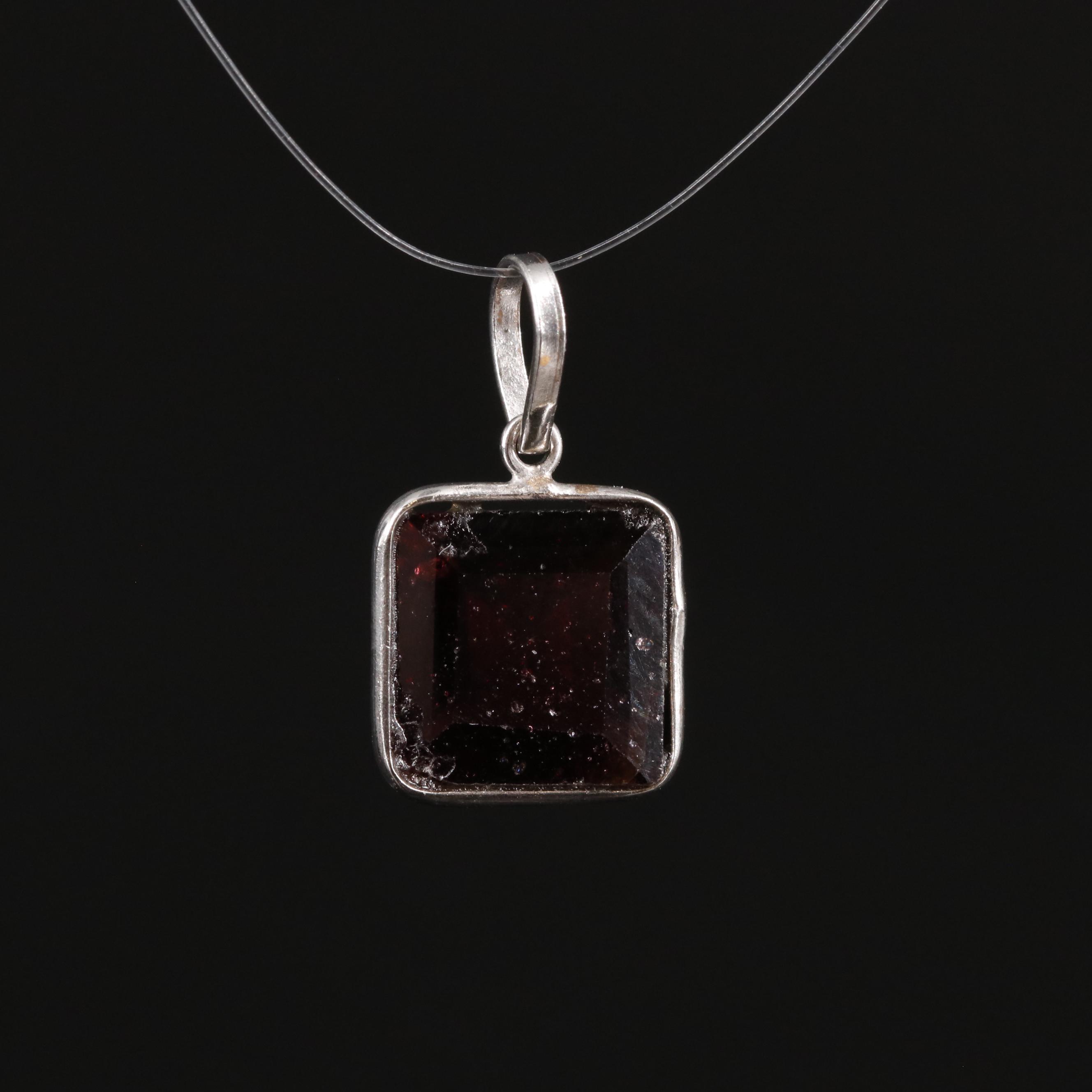 14K Square Garnet Pendant