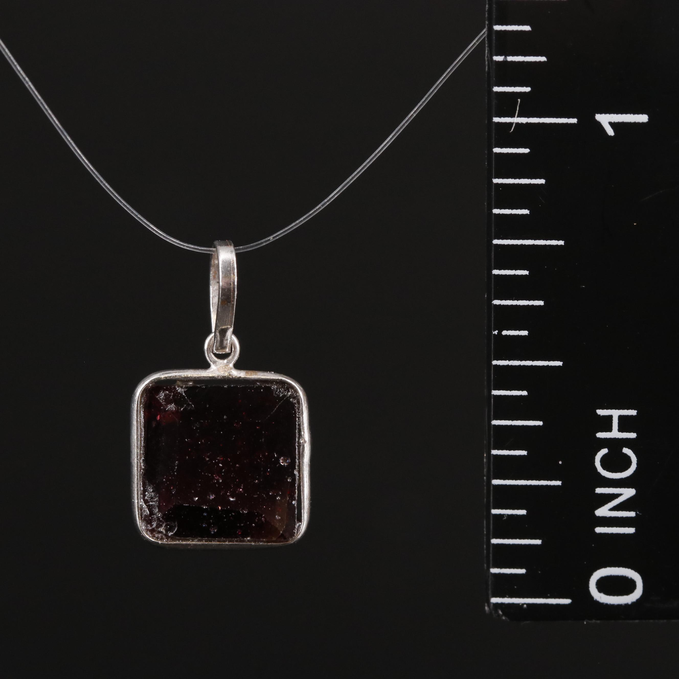 14K Square Garnet Pendant